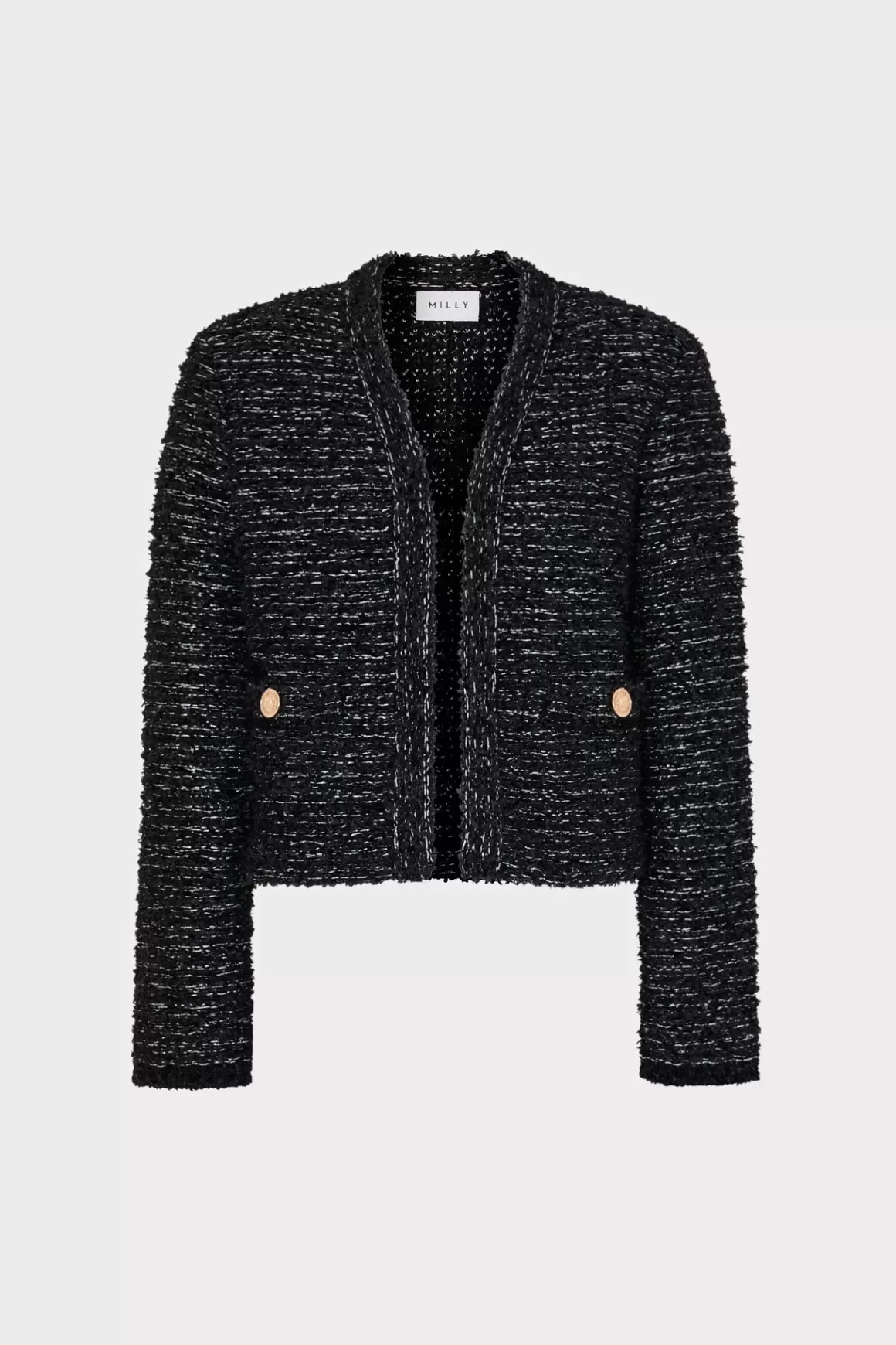 MILLY Jumpsuits & Rompers-Knit Textured Boucle Cardigan Jacket Black Multi