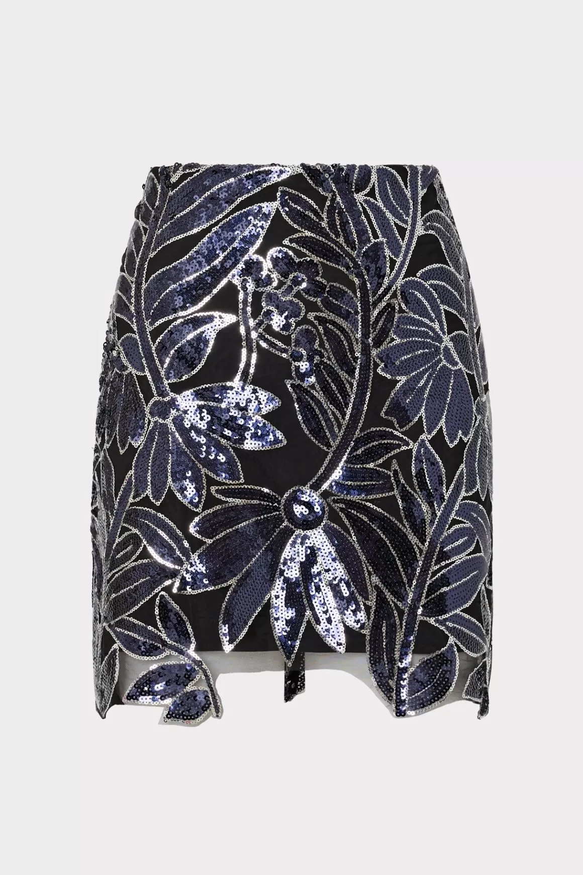 MILLY Skirts-Kristina Floral Sequins Skirt Navy/Silver