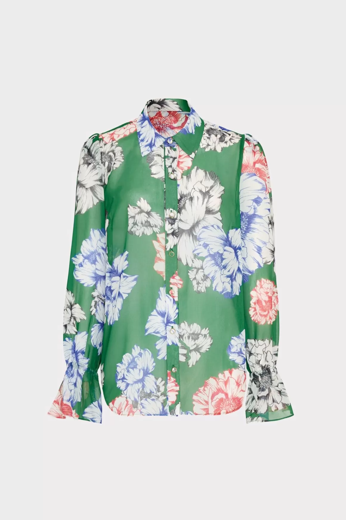 MILLY Jumpsuits & Rompers-Lacey Petals In Bloom Blouse Green Multi