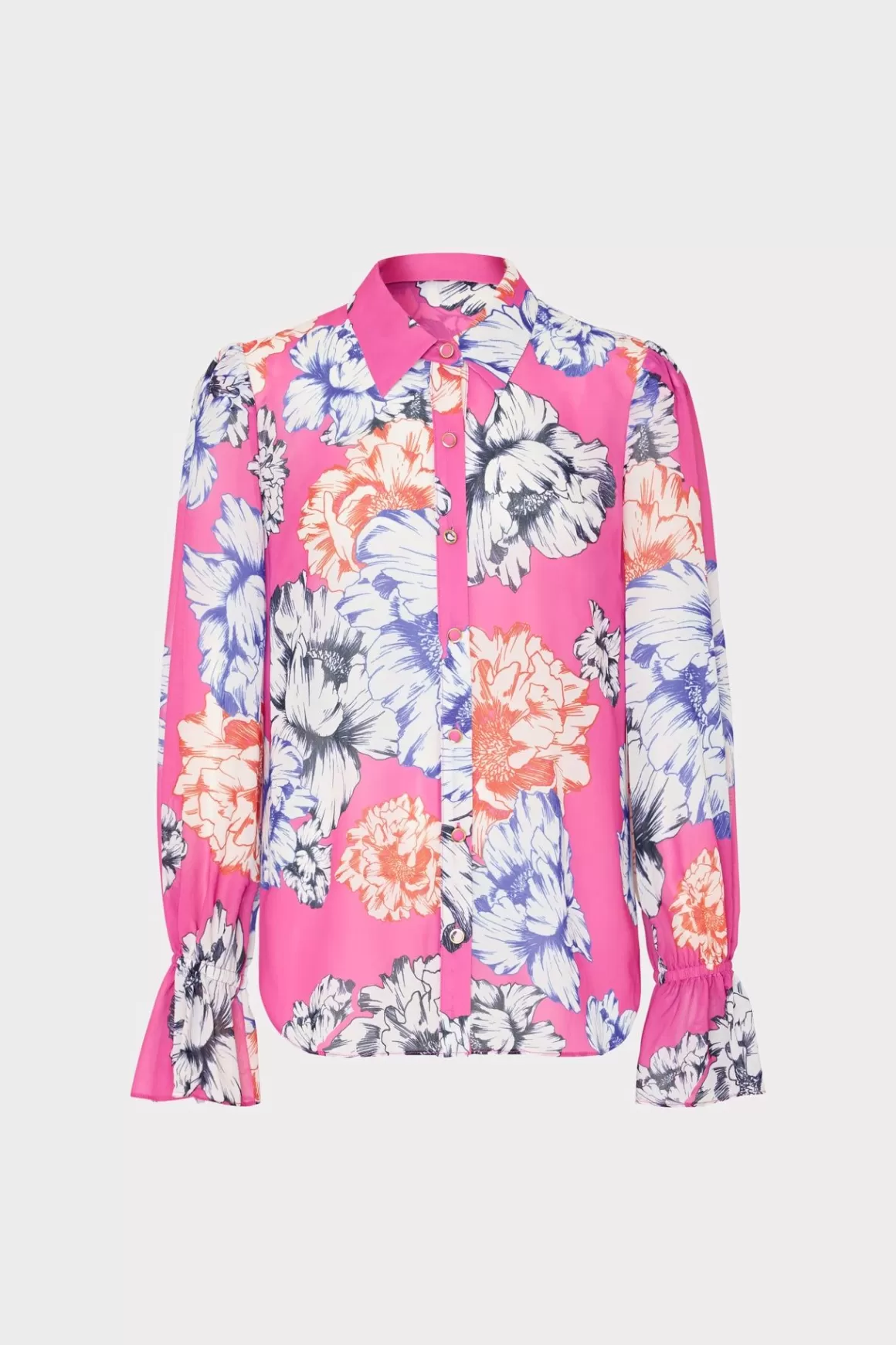 MILLY Tops-Lacey Petals In Bloom Blouse Pink Multi