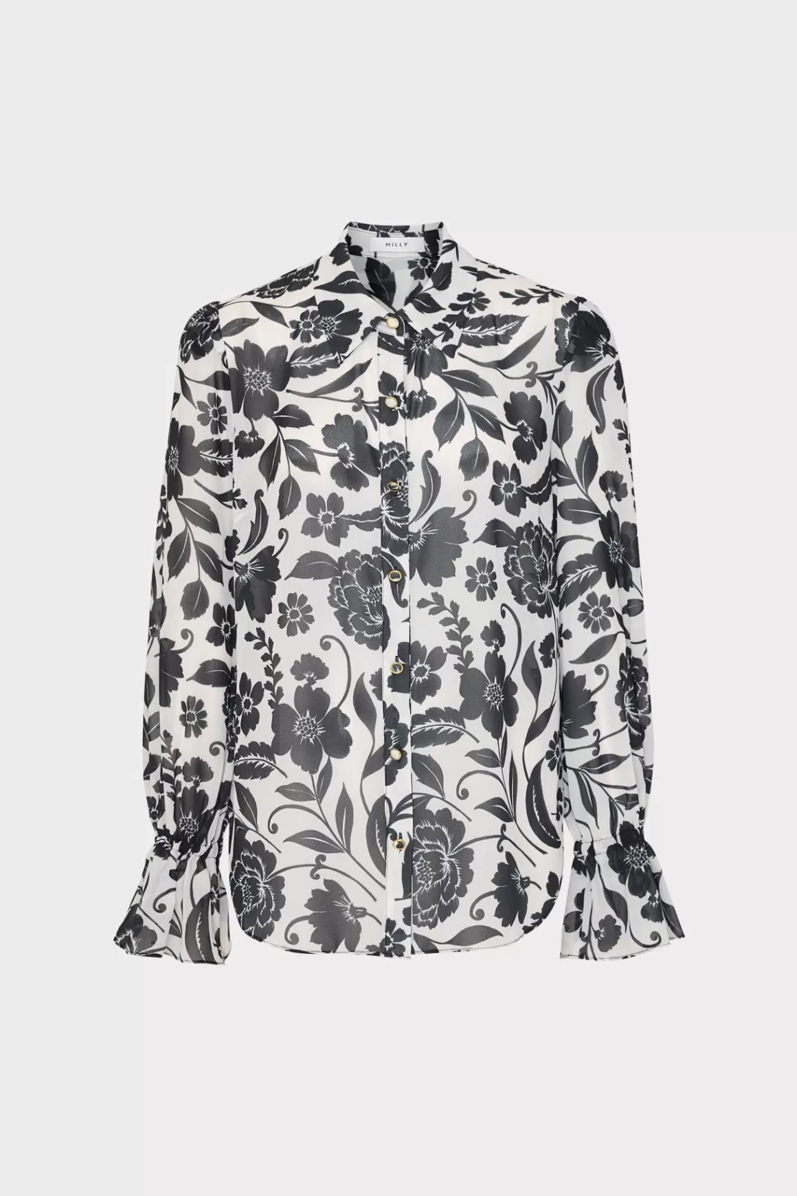 MILLY Tops-Lacey Petals In Bloom Blouse Black Multi