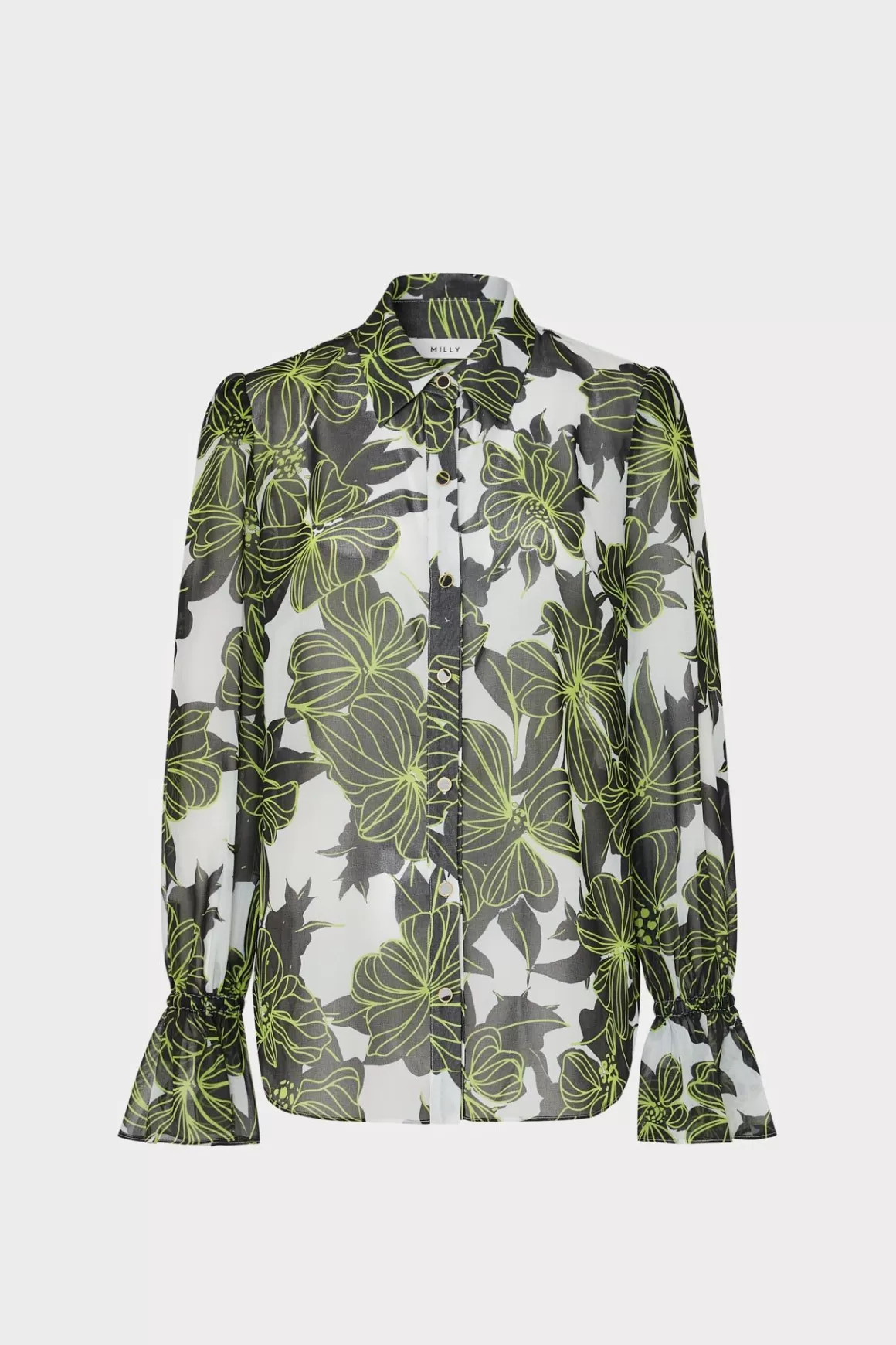 MILLY Tops-Lacey Sea Of Petals Top Chartreuse/Black