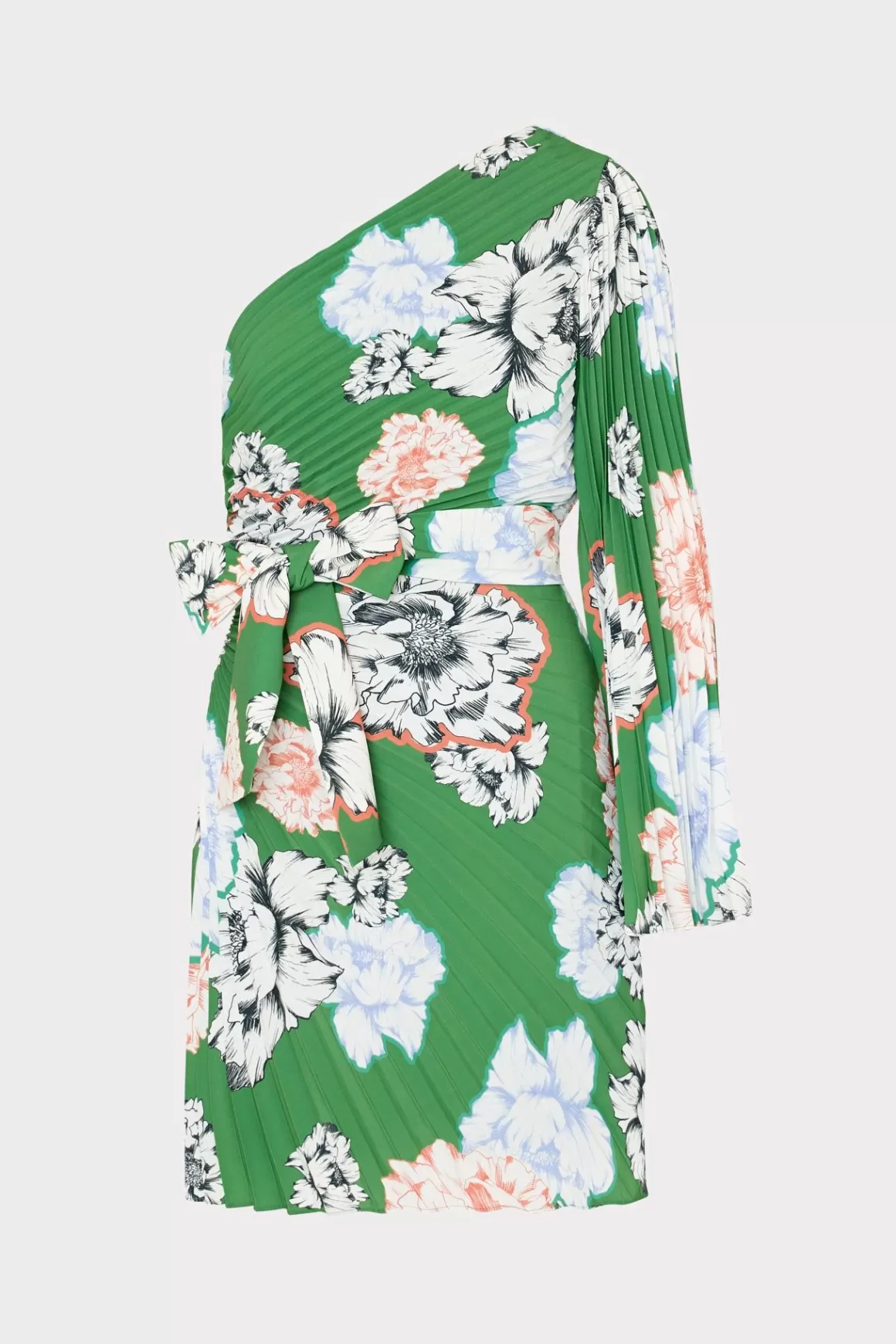 MILLY Guest Of Dresses-Linden Petals In Bloom Pleated Dress Green Multi