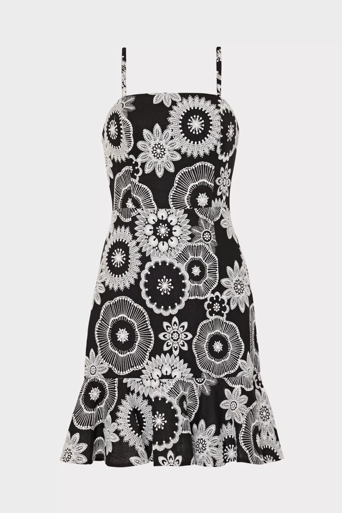 MILLY Sundresses-Linen Embroidered Dress Black/White