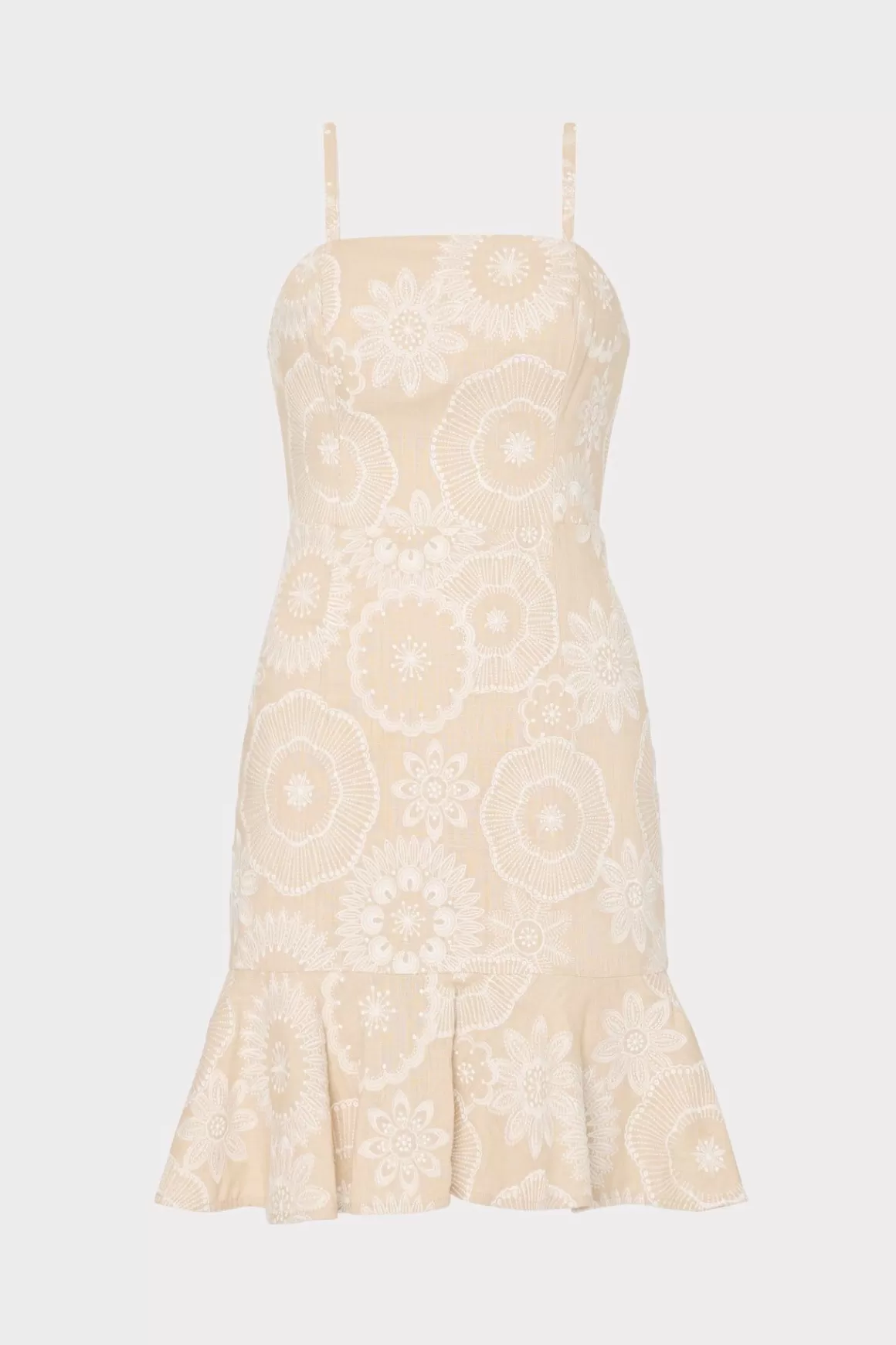 MILLY Sundresses-Linen Embroidered Dress Natural/Ecru