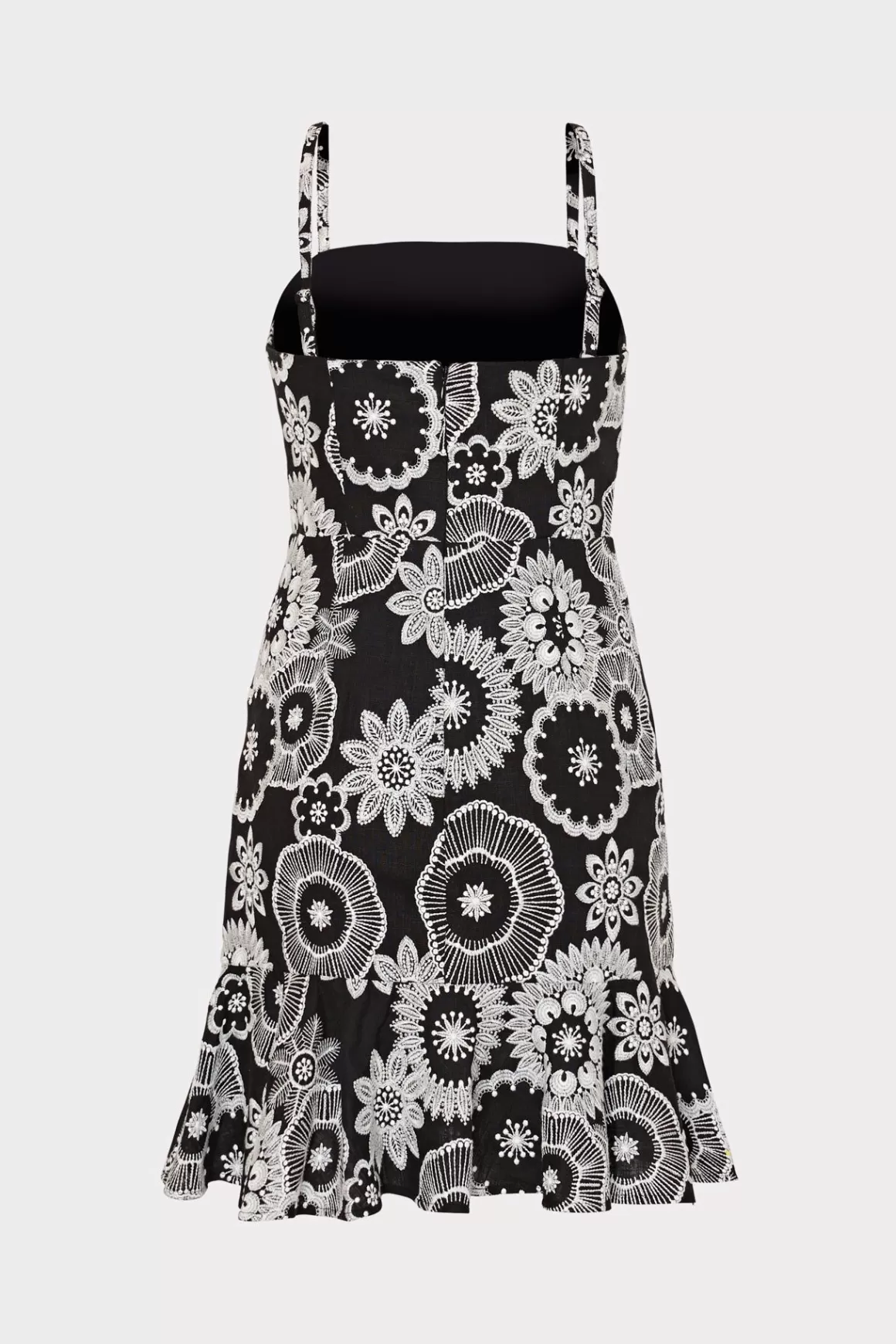 MILLY Little Black Dresses-Linen Embroidered Dress Black/White