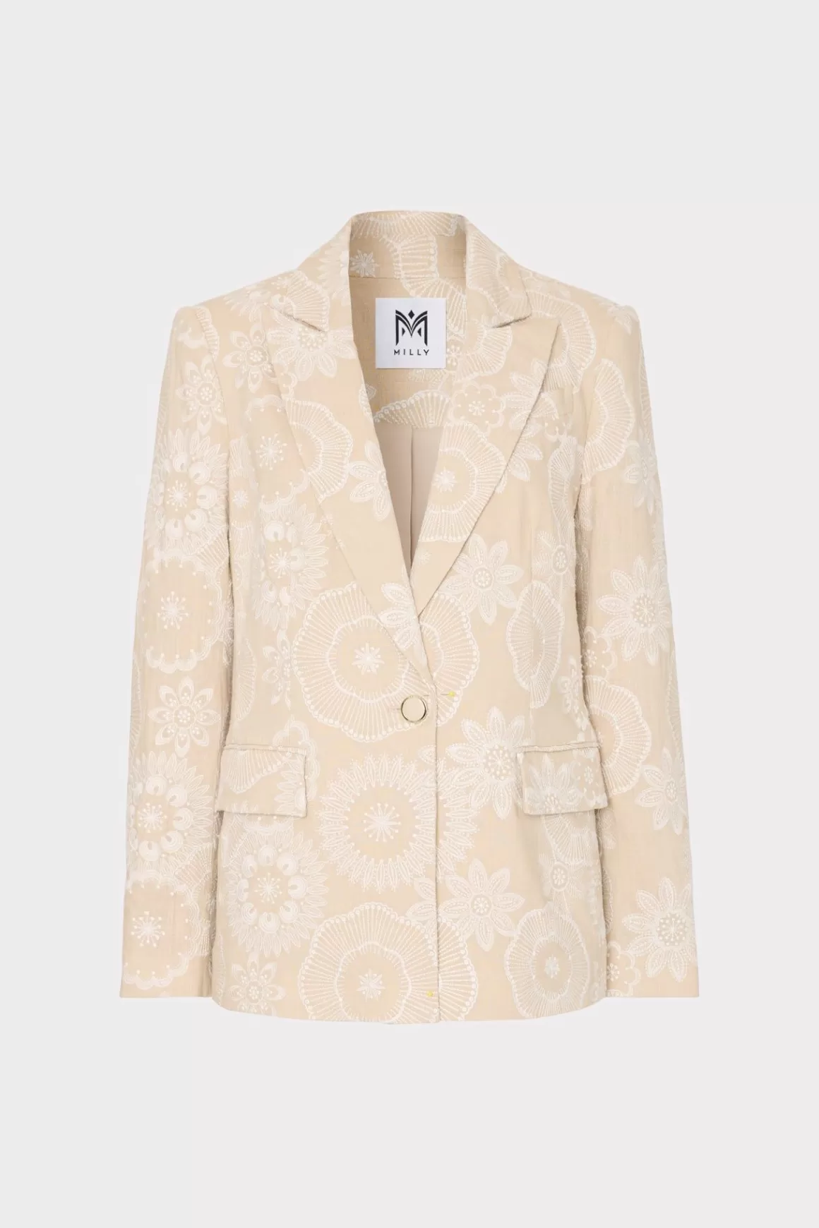 MILLY Blazers-Linen Embroidered Jacket Natural/Ecru