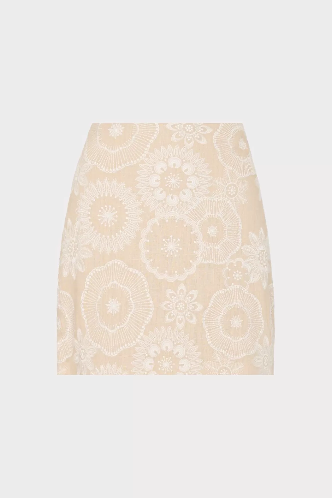 MILLY Skirts-Linen Embroidered Skirt Natural/Ecru