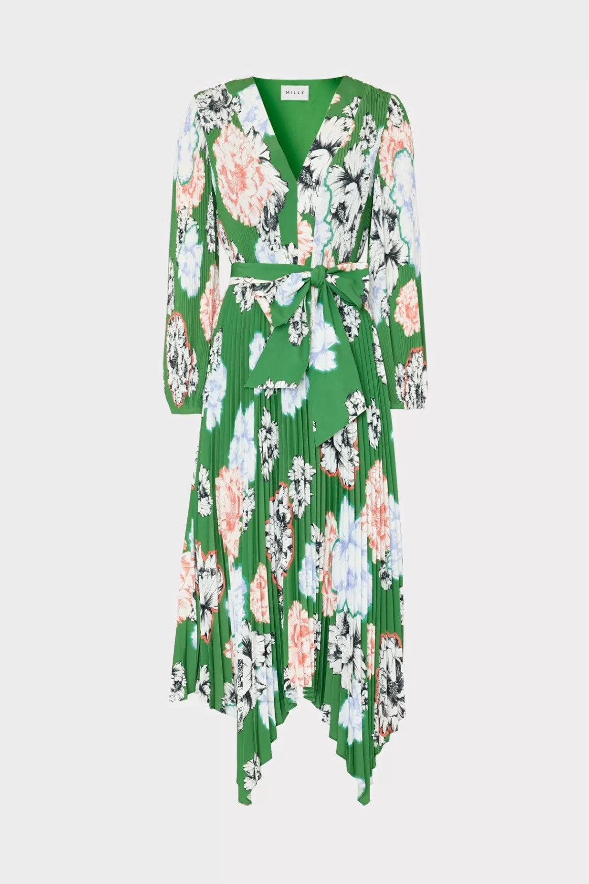 MILLY Day Dresses-Liora Petals In Bloom Pleated Dress Green Multi