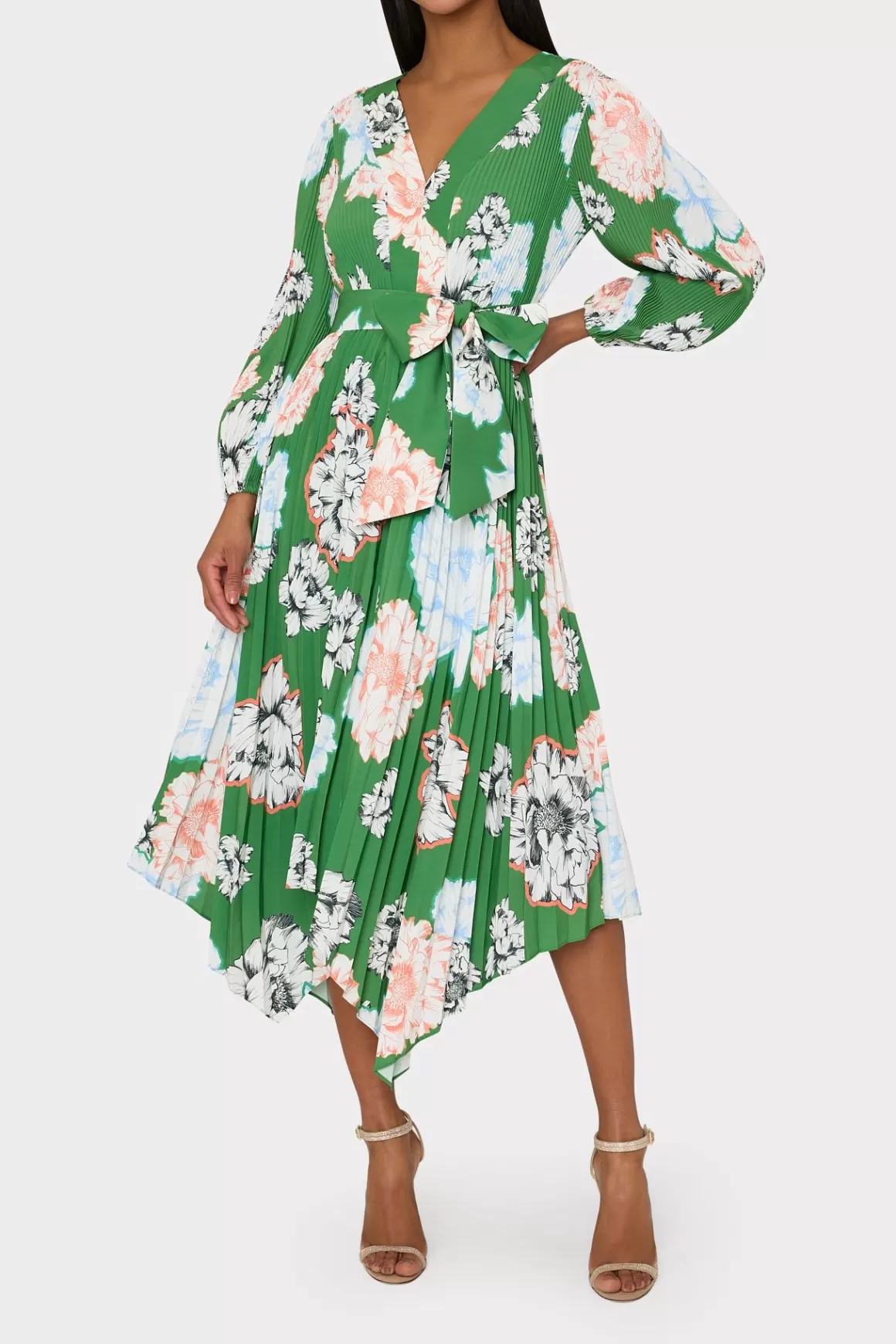 MILLY Day Dresses-Liora Petals In Bloom Pleated Dress Green Multi