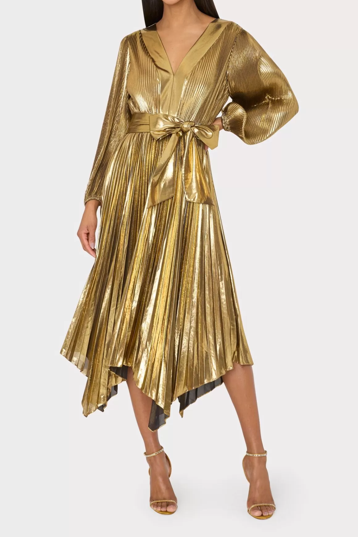 MILLY Maxi Dresses-Liora Pleated Lame Dress Gold