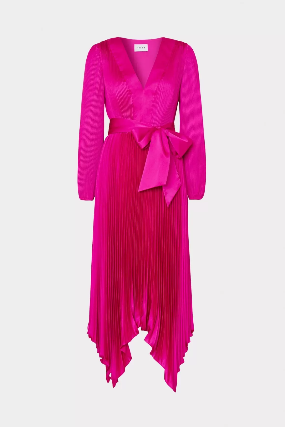 MILLY Maxi Dresses-Liora Satin Pleated Dress Fuchsia