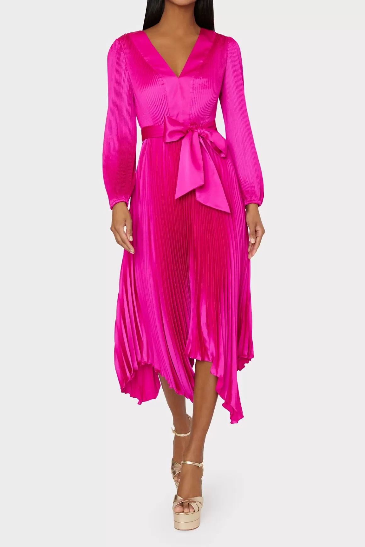 MILLY Pink Dresses-Liora Satin Pleated Dress Fuchsia