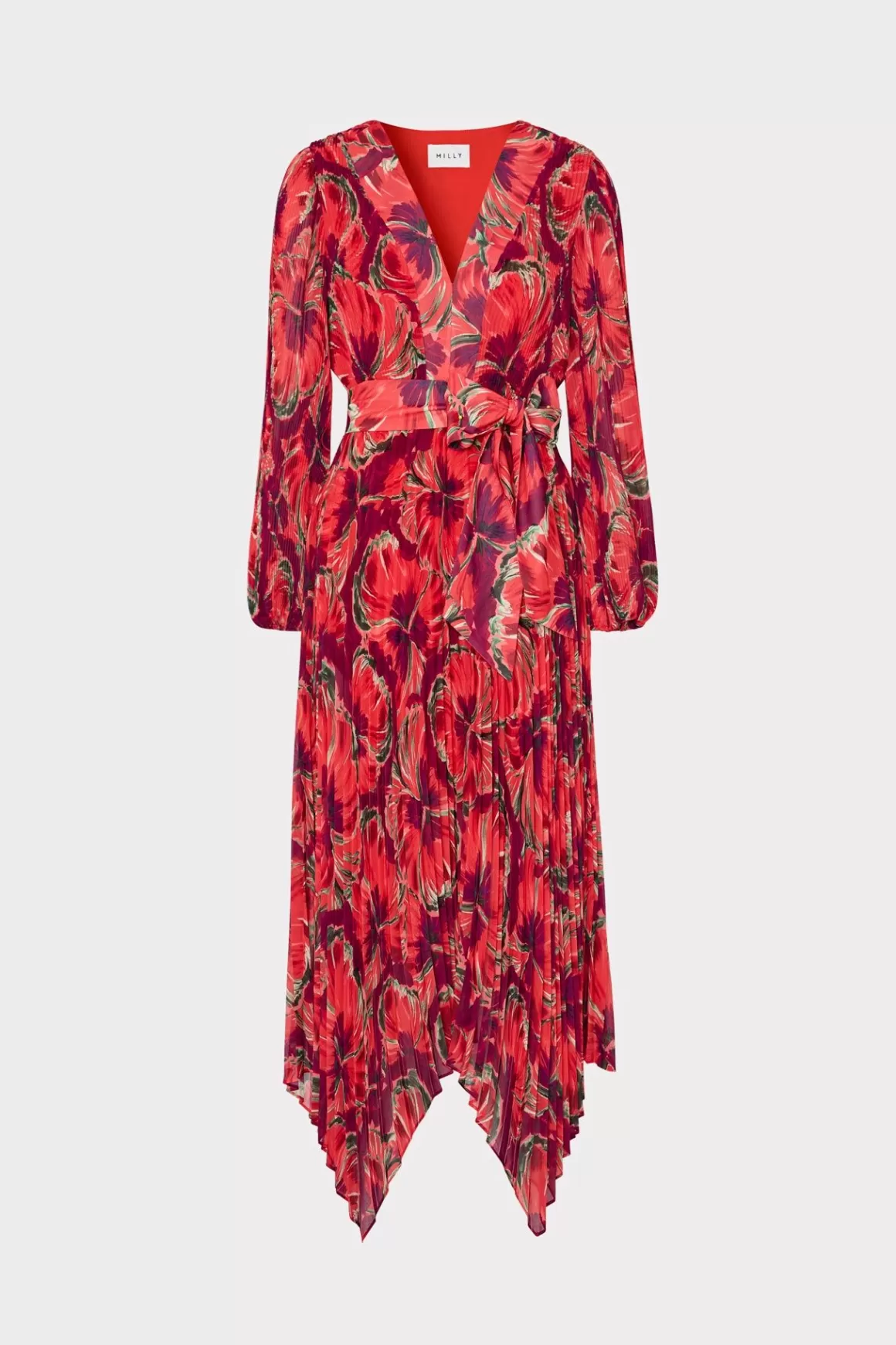 MILLY Guest Of Dresses-Liora Windmill Floral Pleated Dress Red Multi