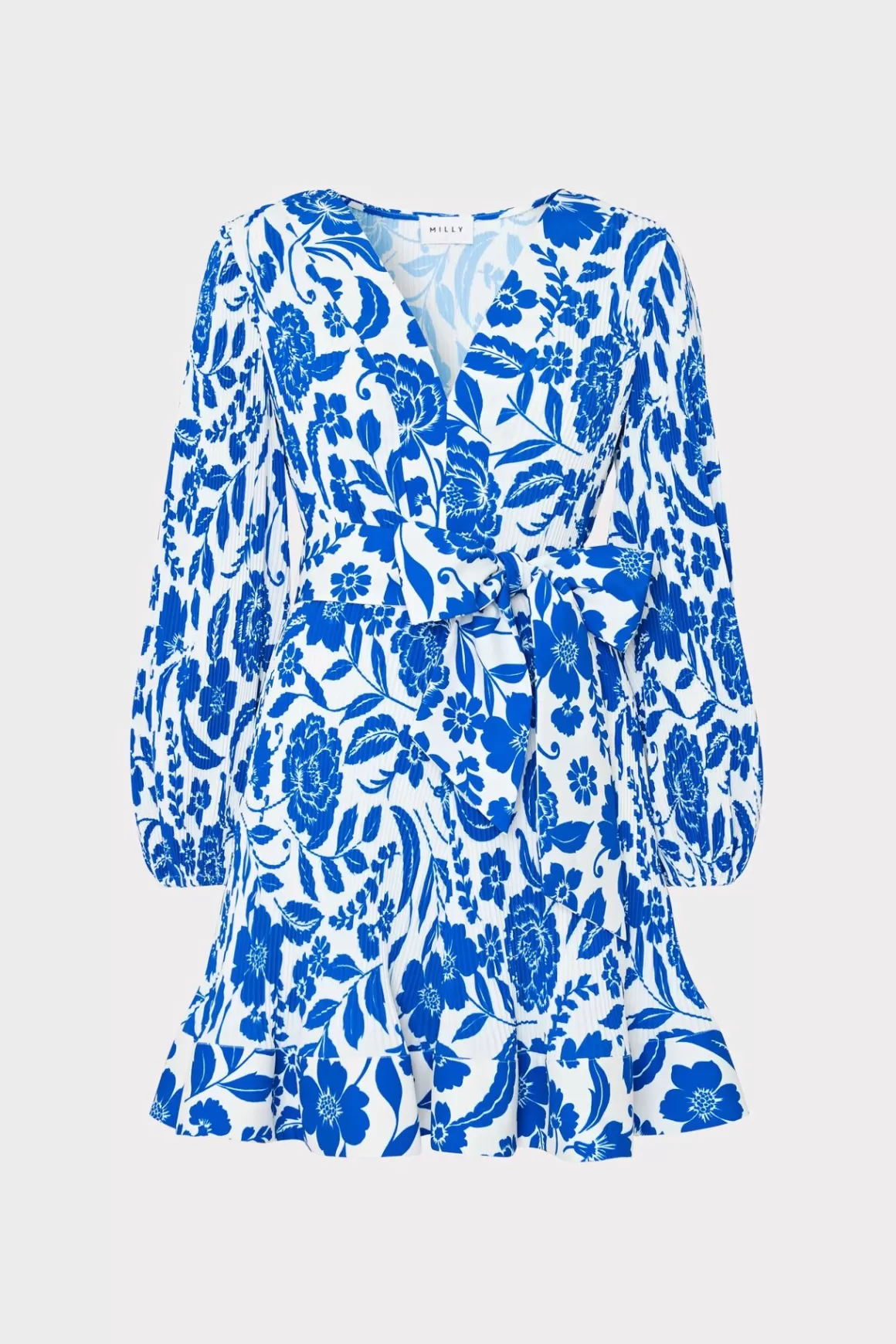 MILLY Day Dresses-Liv Flowers Of Spain Pleated Dress Blue/White