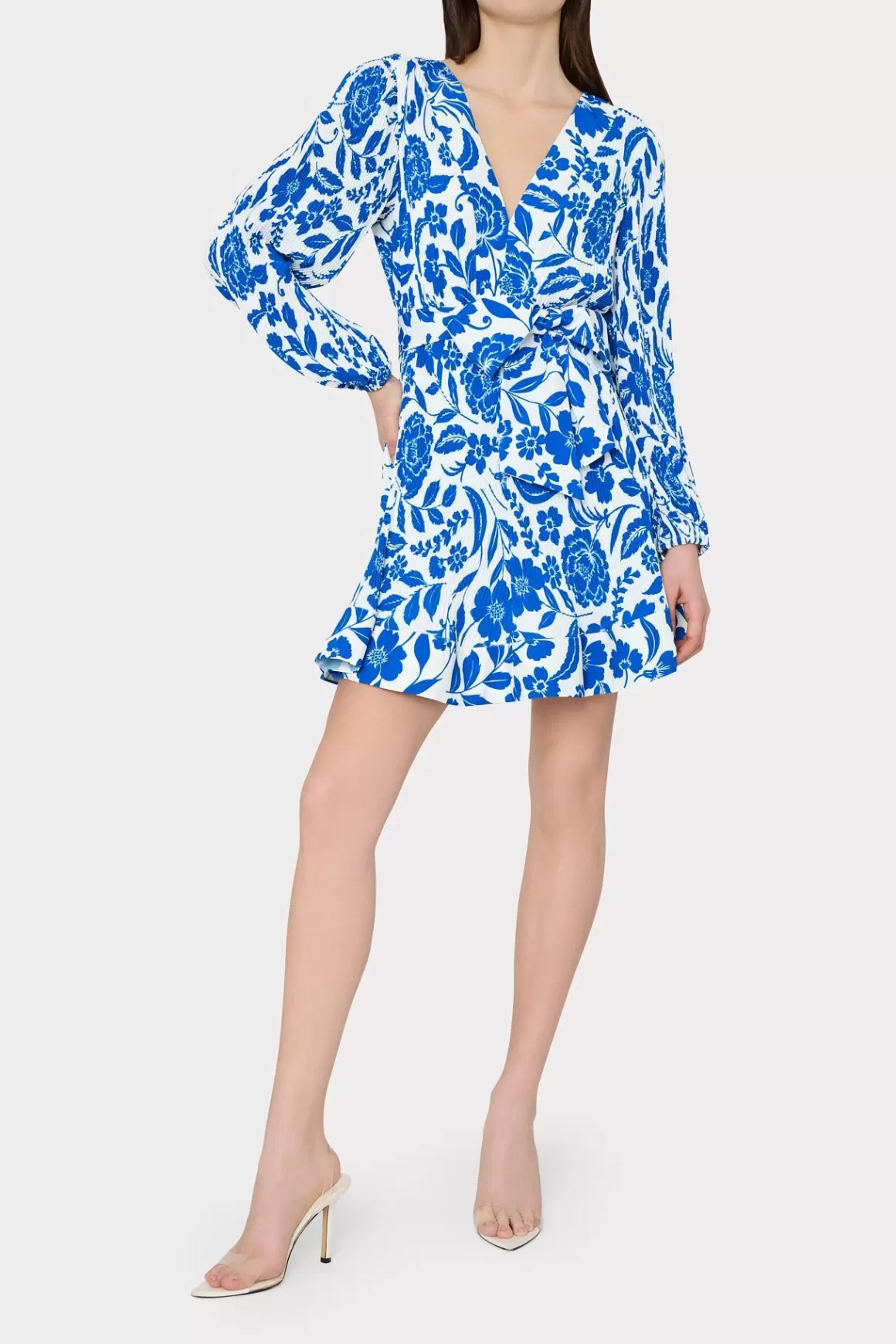 MILLY Day Dresses-Liv Flowers Of Spain Pleated Dress Blue/White