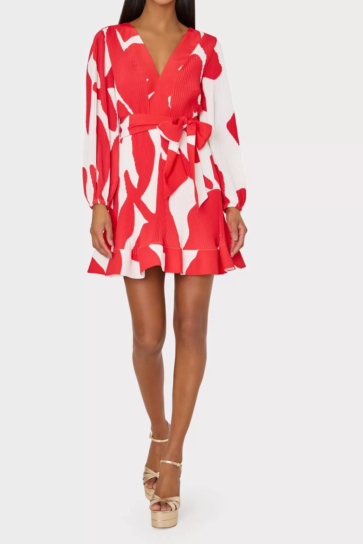 MILLY Day Dresses-Liv Grand Foliage Pleated Dress Red/White