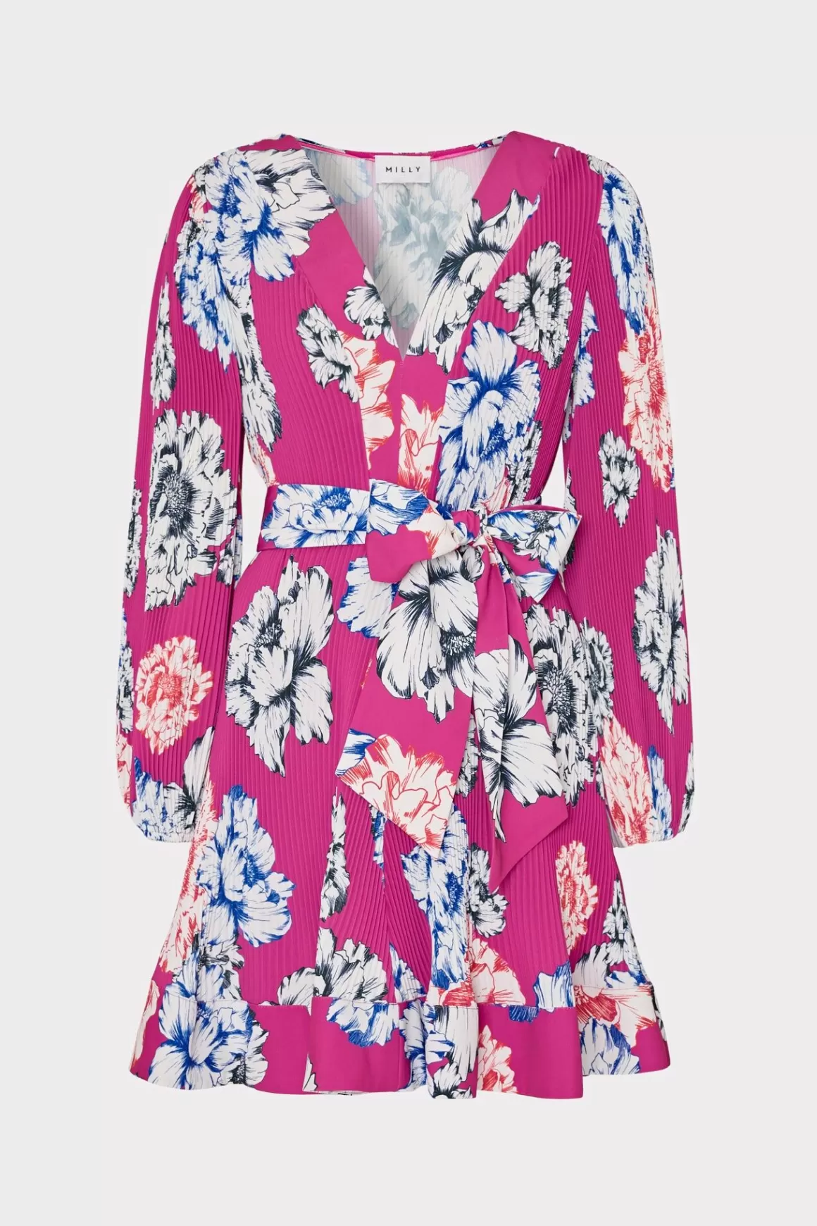 MILLY Guest Of Dresses-Liv Petals In Bloom Pleated Dress Pink Multi