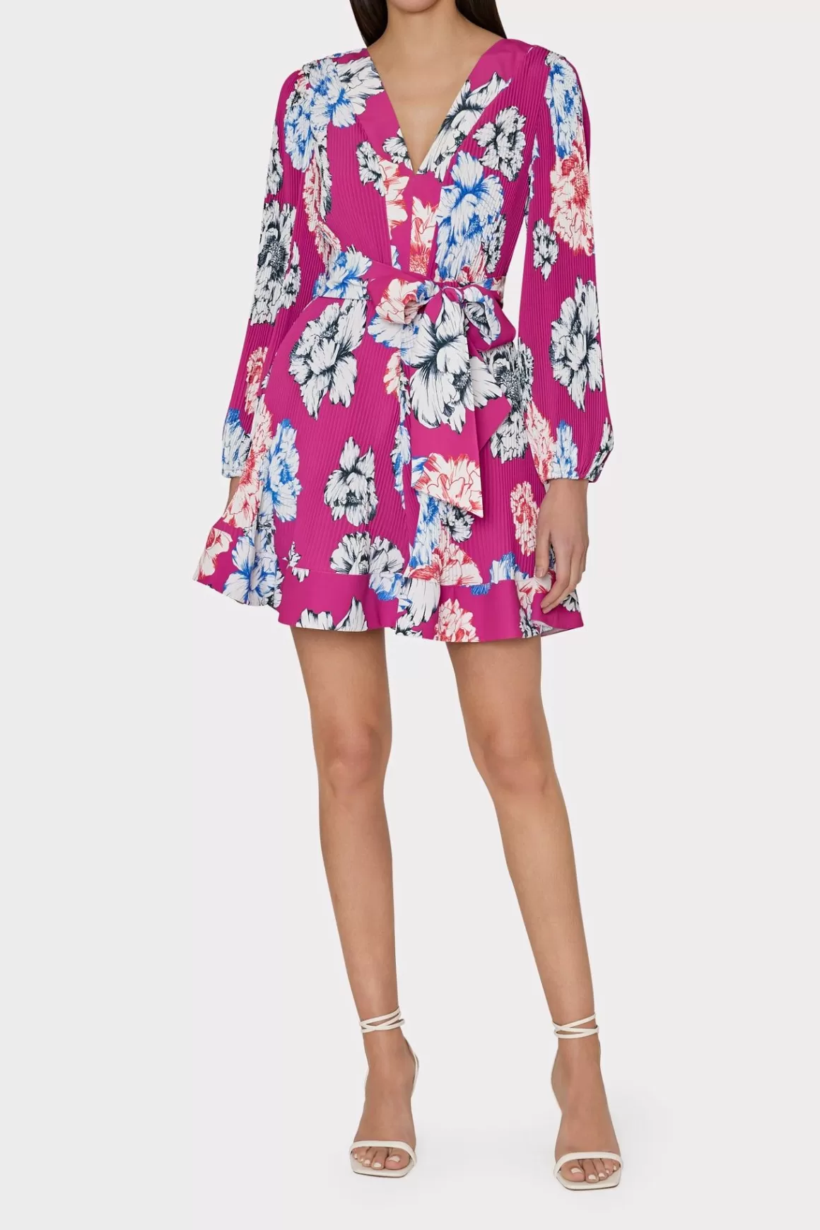 MILLY Day Dresses-Liv Petals In Bloom Pleated Dress Pink Multi