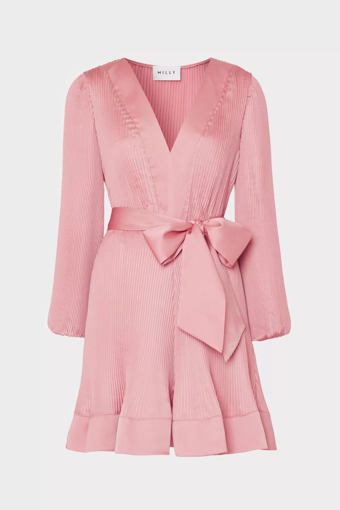 MILLY Pink Dresses-Liv Satin Pleated Dress Rose Gold