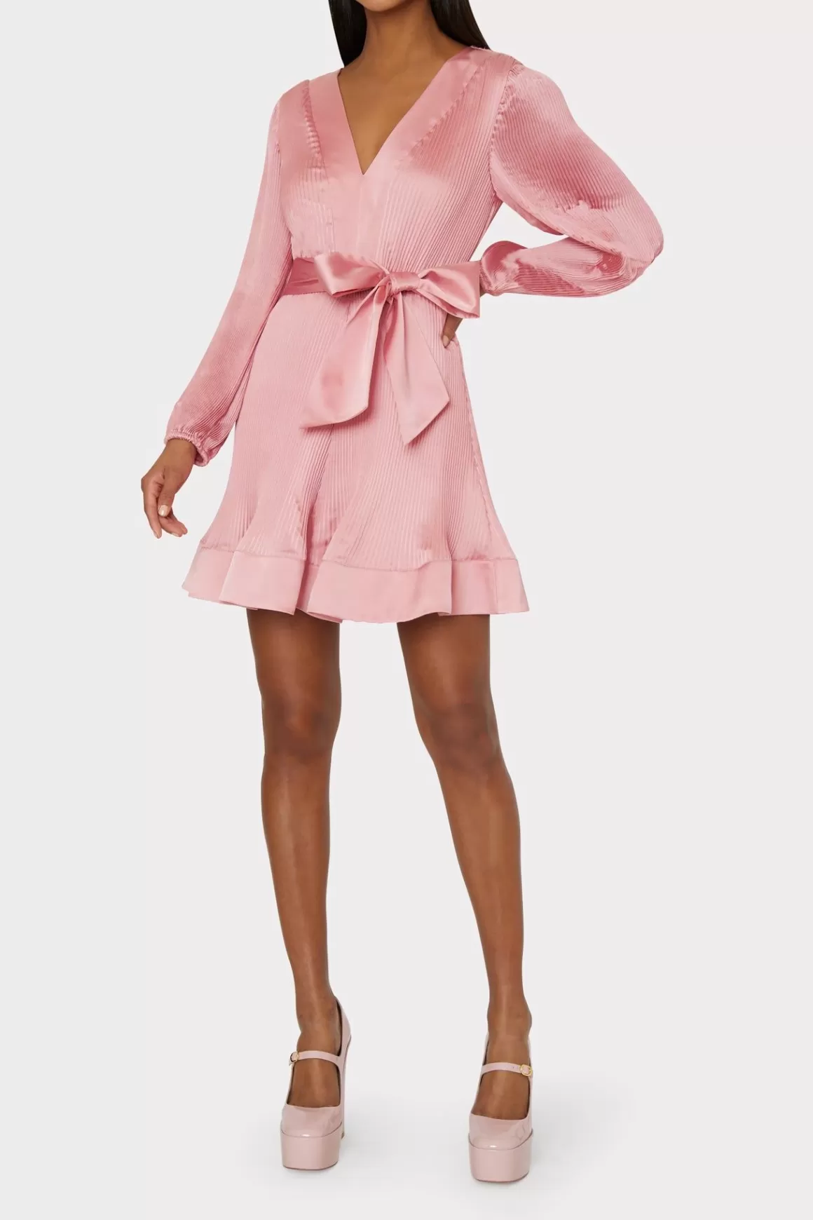 MILLY Pink Dresses-Liv Satin Pleated Dress Rose Gold