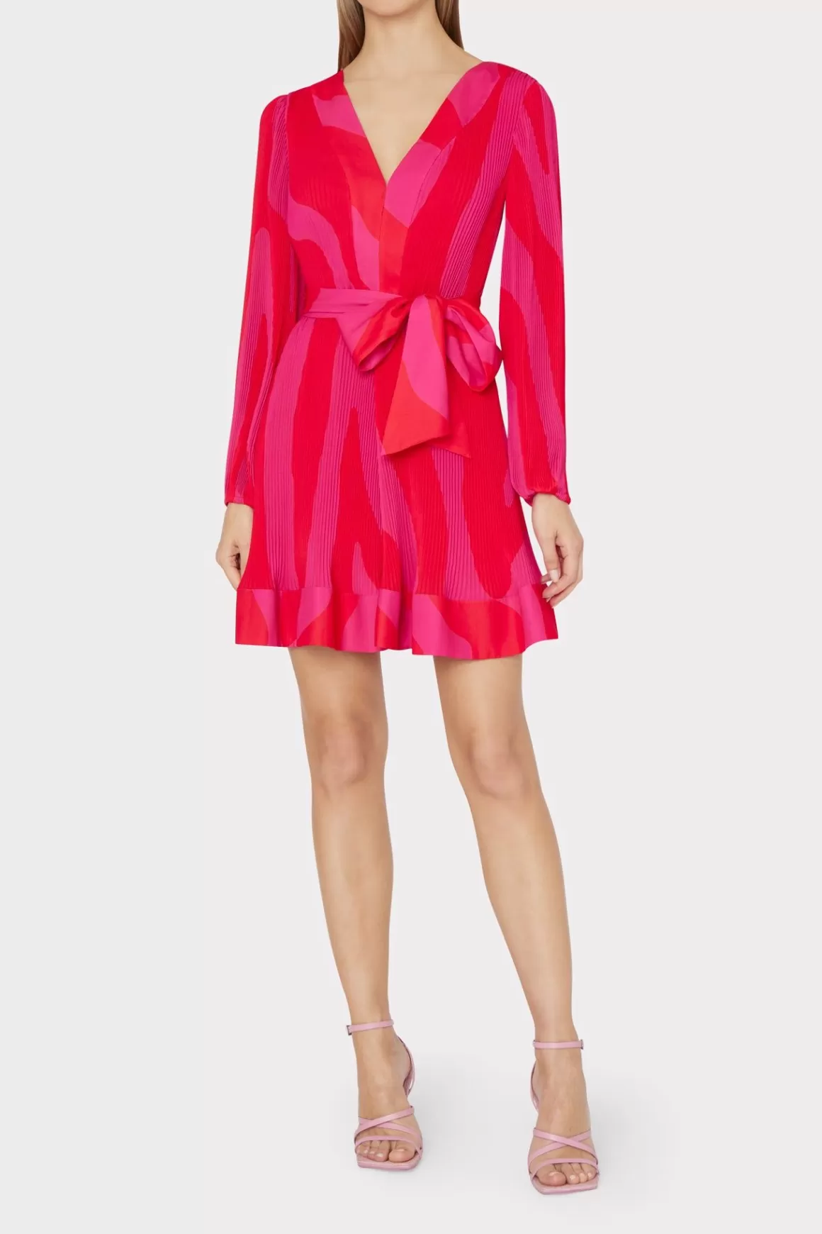 MILLY Cocktail Dresses-Liv Zebra Pleated Dress Milly Pink Multi