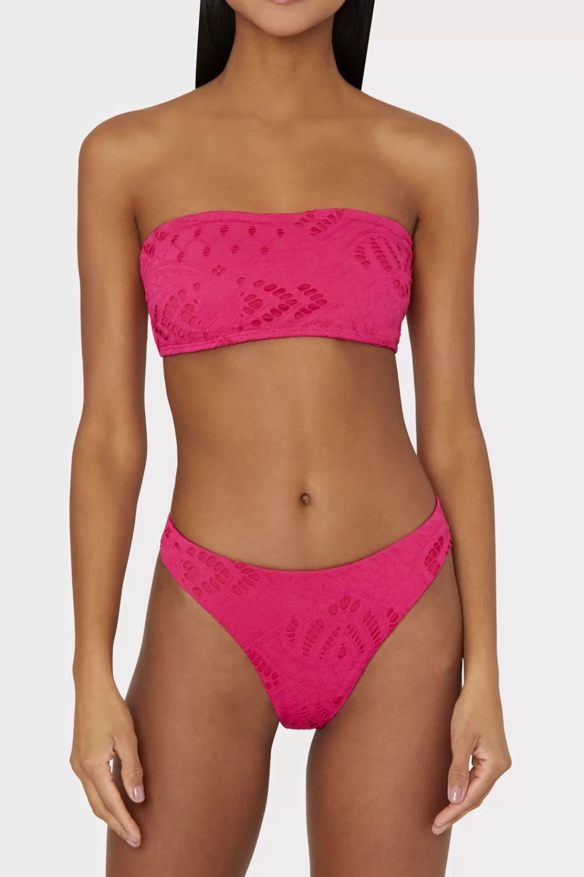 MILLY Bikinis-Margot Lace Eyelet Bikini Bottom Pink