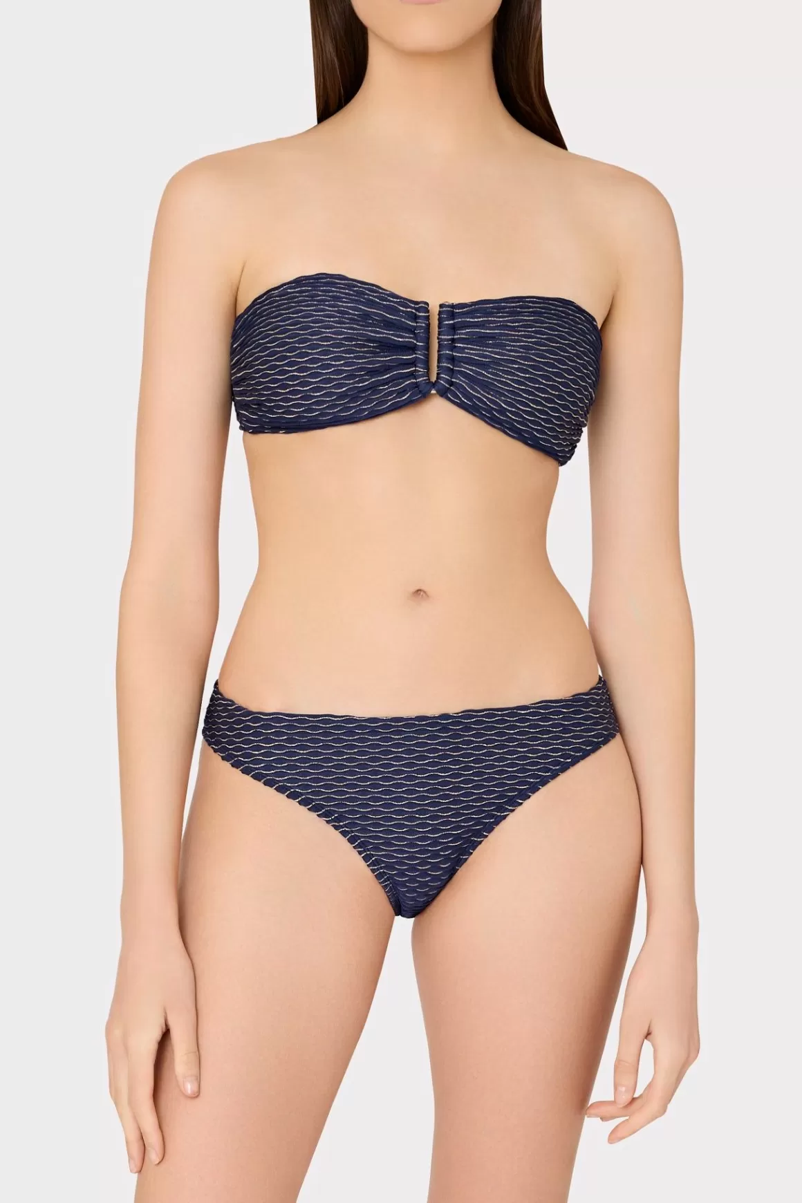 MILLY Jumpsuits & Rompers-Margot Textured Waves Bikini Bottom Navy