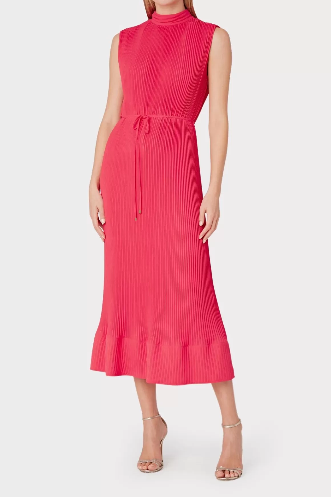 MILLY Maxi Dresses-Melina Solid Pleated Dress Milly Pink