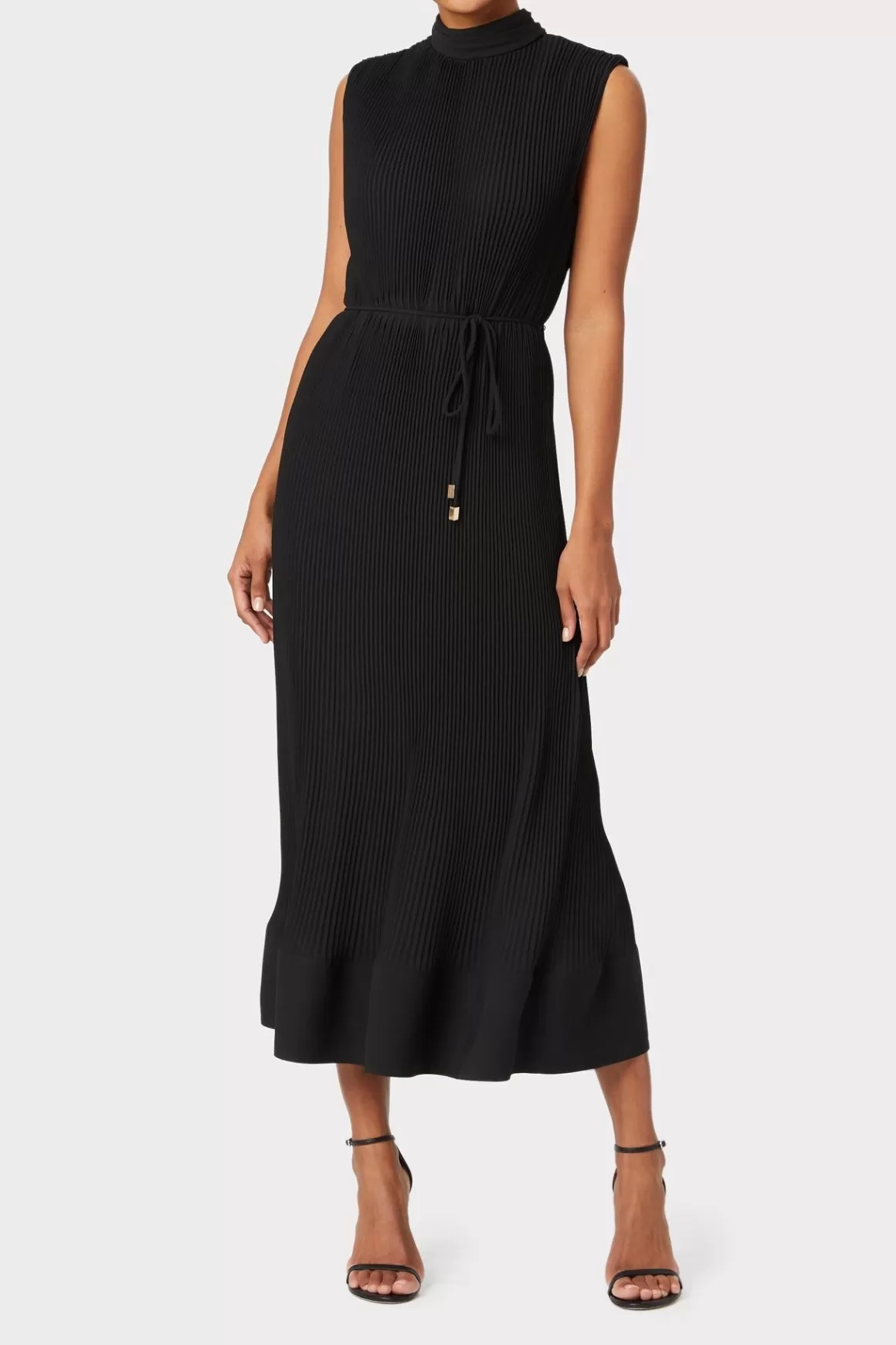 MILLY Maxi Dresses-Melina Solid Pleated Dress Black