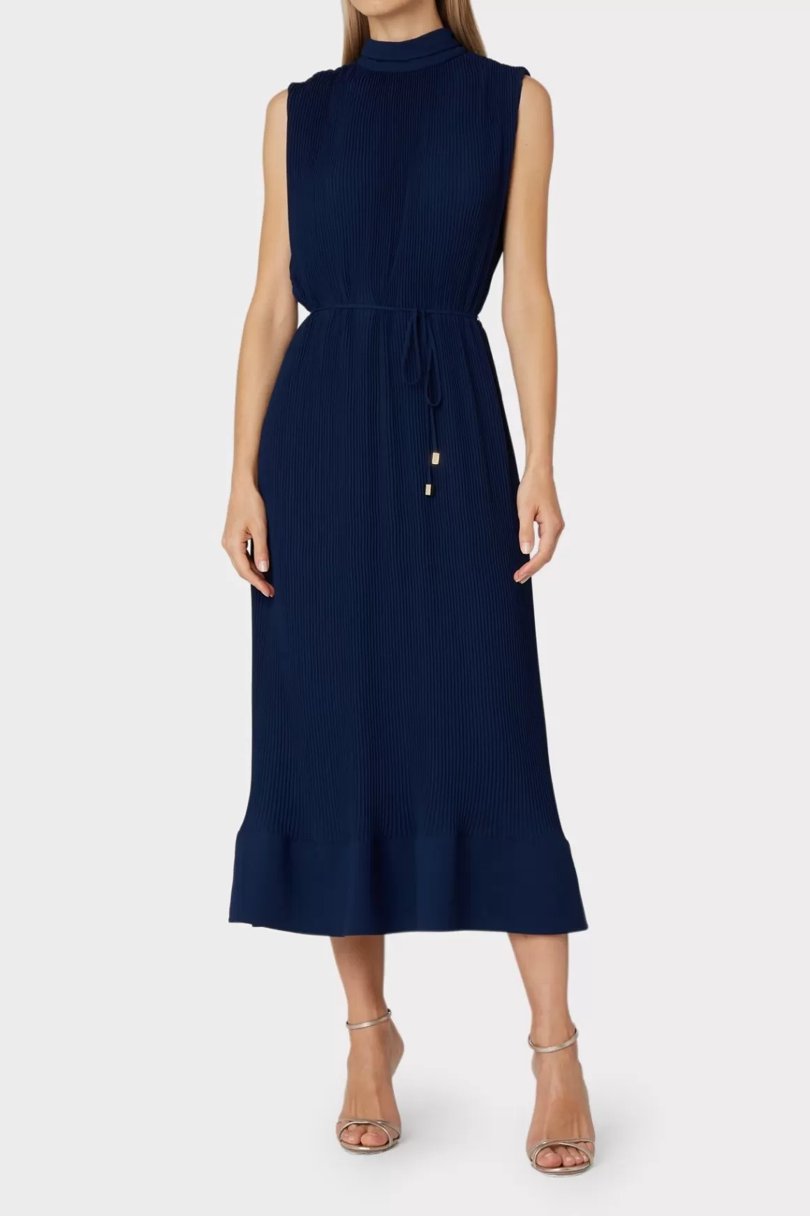 MILLY Guest Of Dresses-Melina Solid Pleated Dress Navy