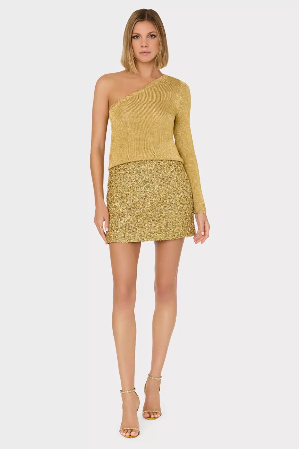 MILLY Tops-Metallic Knit One Shoulder Top Gold