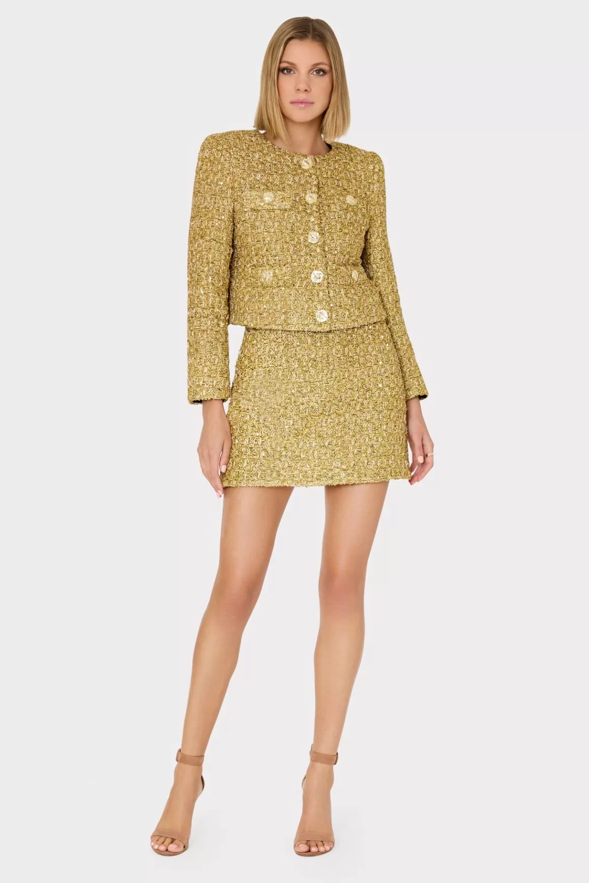 MILLY Skirts-Metallic Tweed Modern Mini Skirt Gold