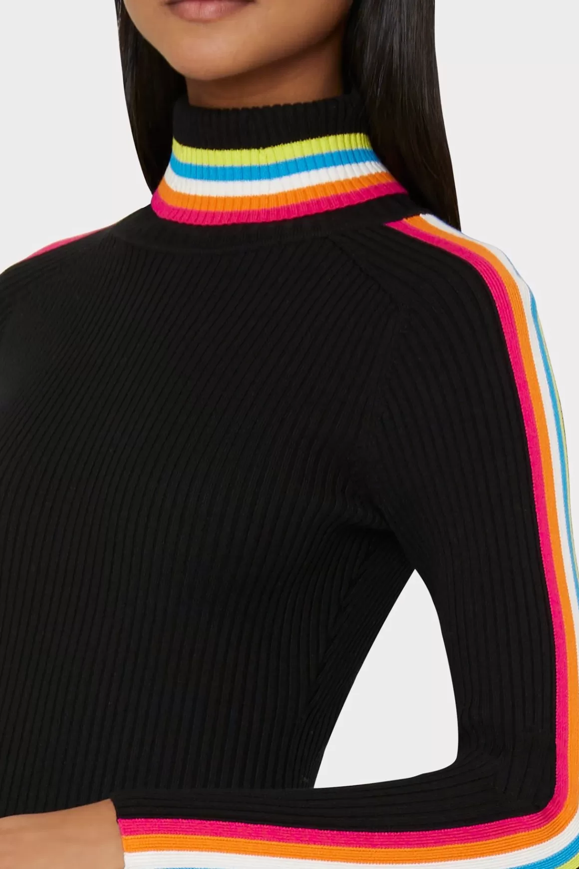 MILLY Knit Dresses-Multi Color Racer Stripe Mini Dress Black Multi