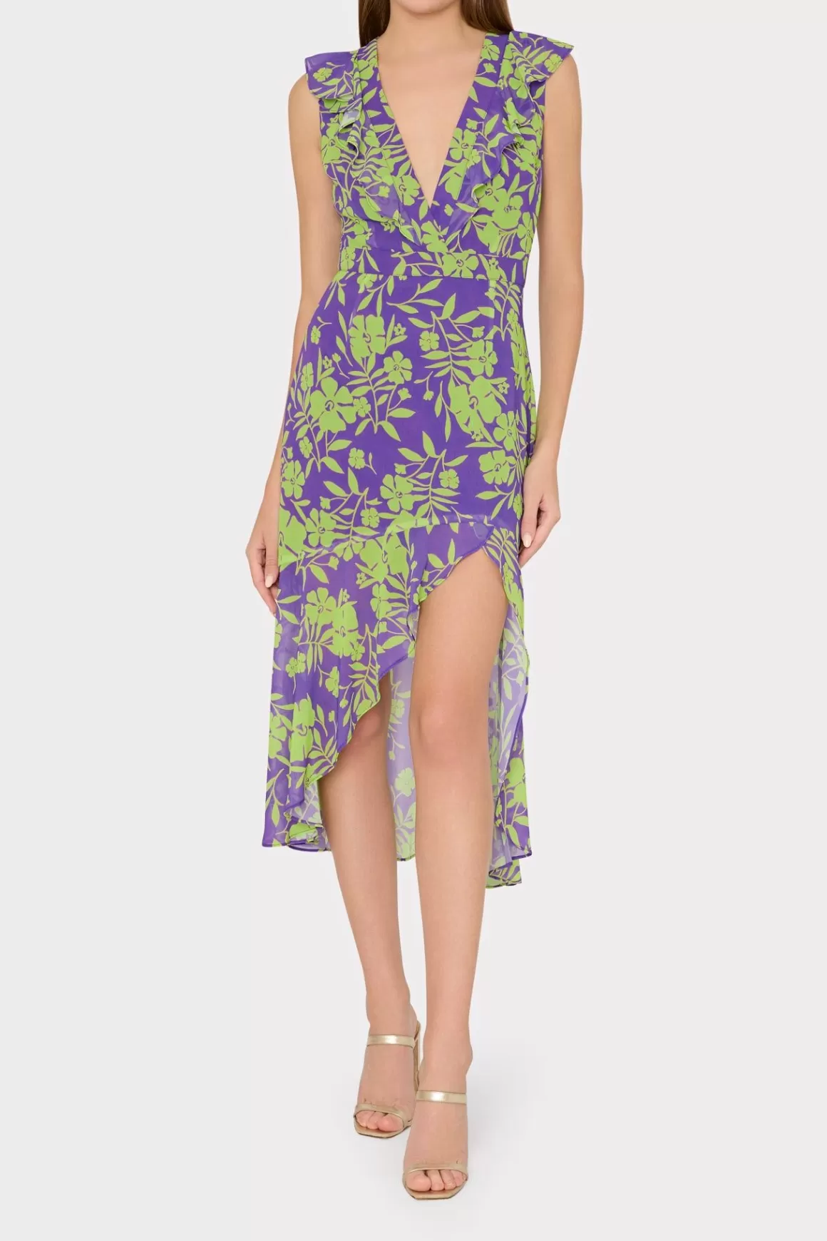 MILLY Jumpsuits & Rompers-Nanci Marigold Aroma Ruffle Dress Purple Multi