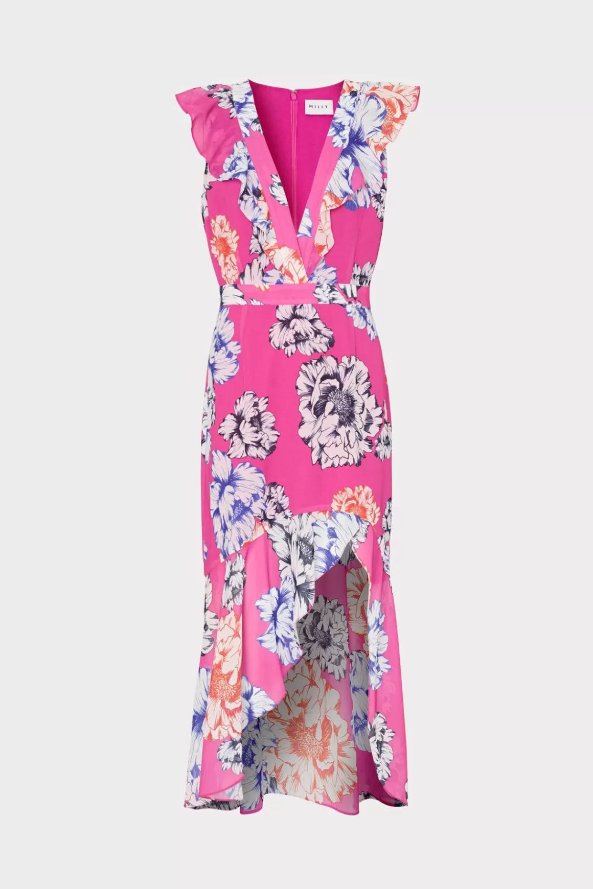 MILLY Guest Of Dresses-Nanci Petals In Bloom Ruffle Dress Pink Multi