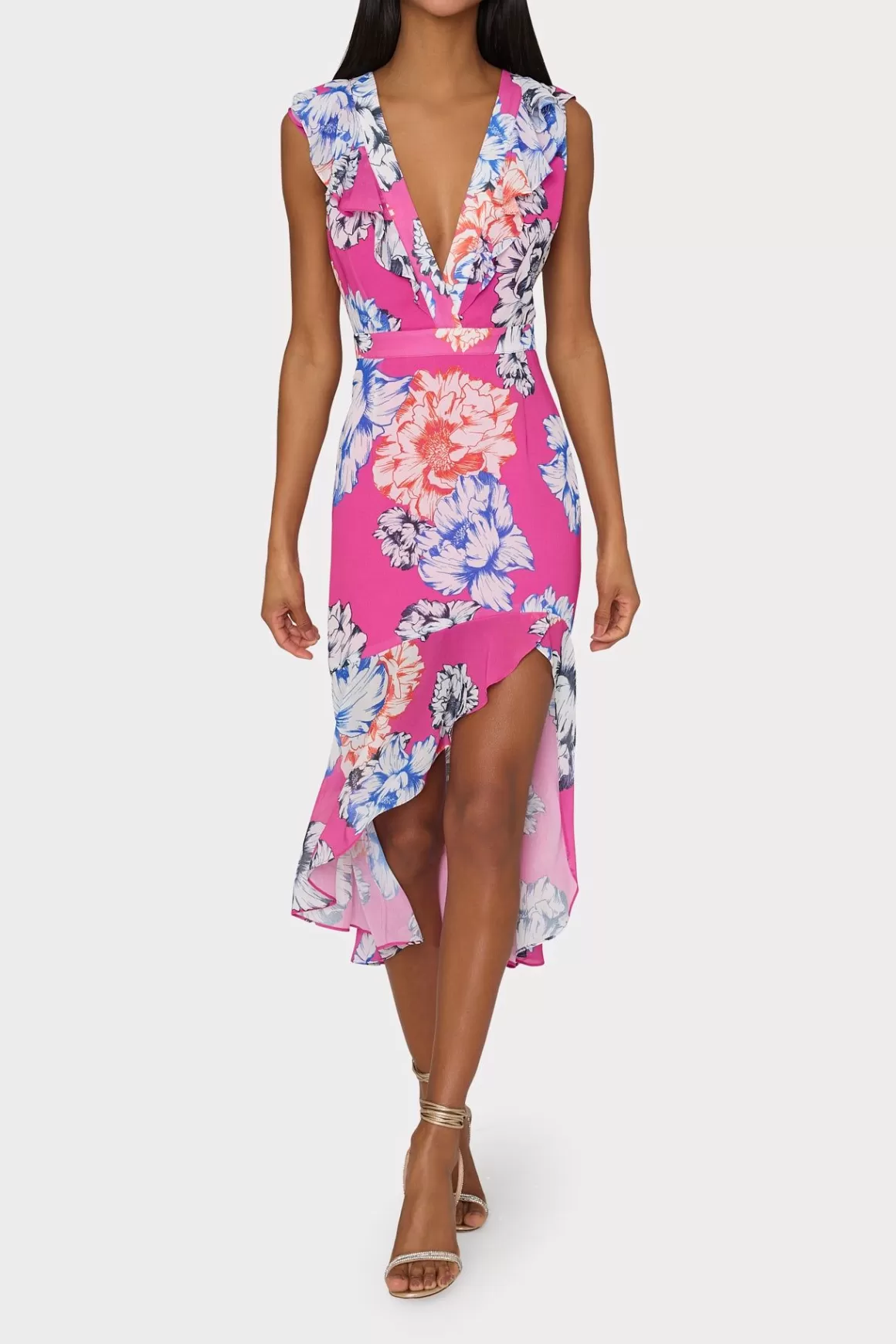 MILLY Day Dresses-Nanci Petals In Bloom Ruffle Dress Pink Multi