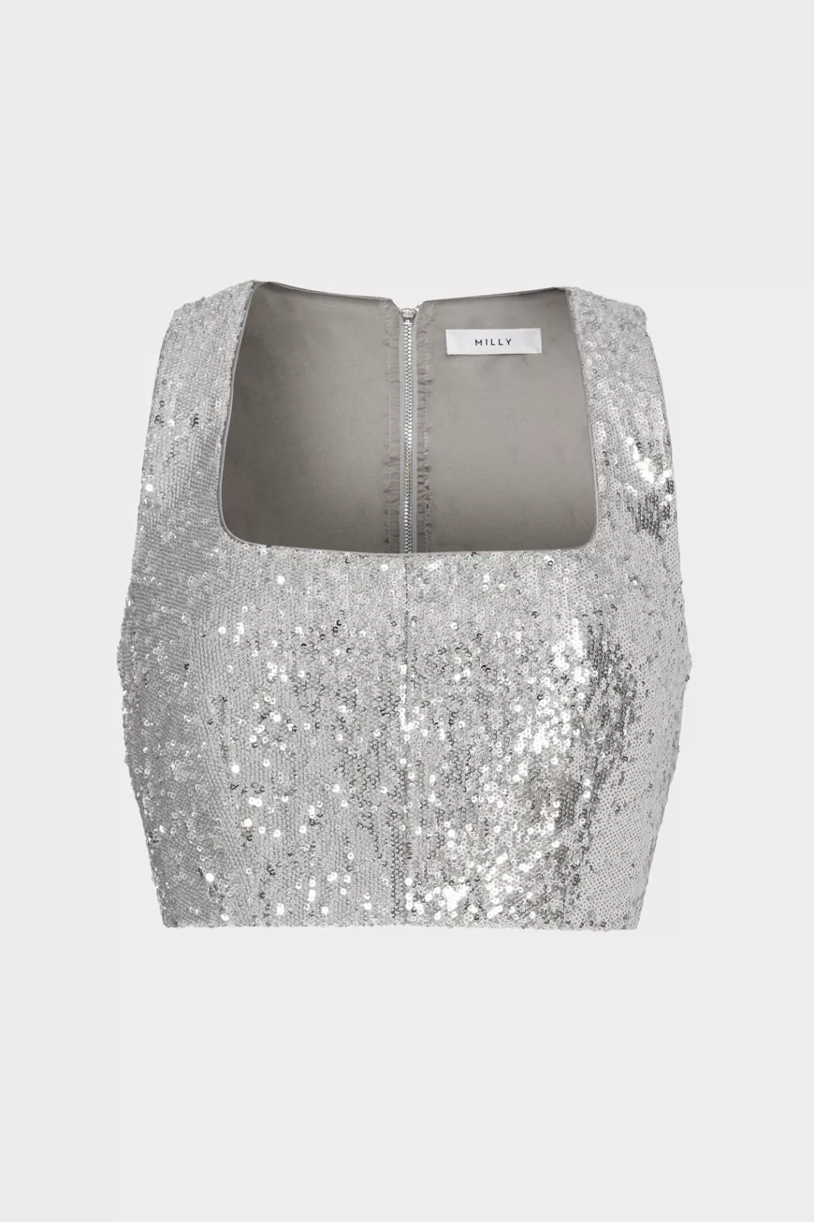 MILLY Tops-Nickie Sequins Crop Top Silver