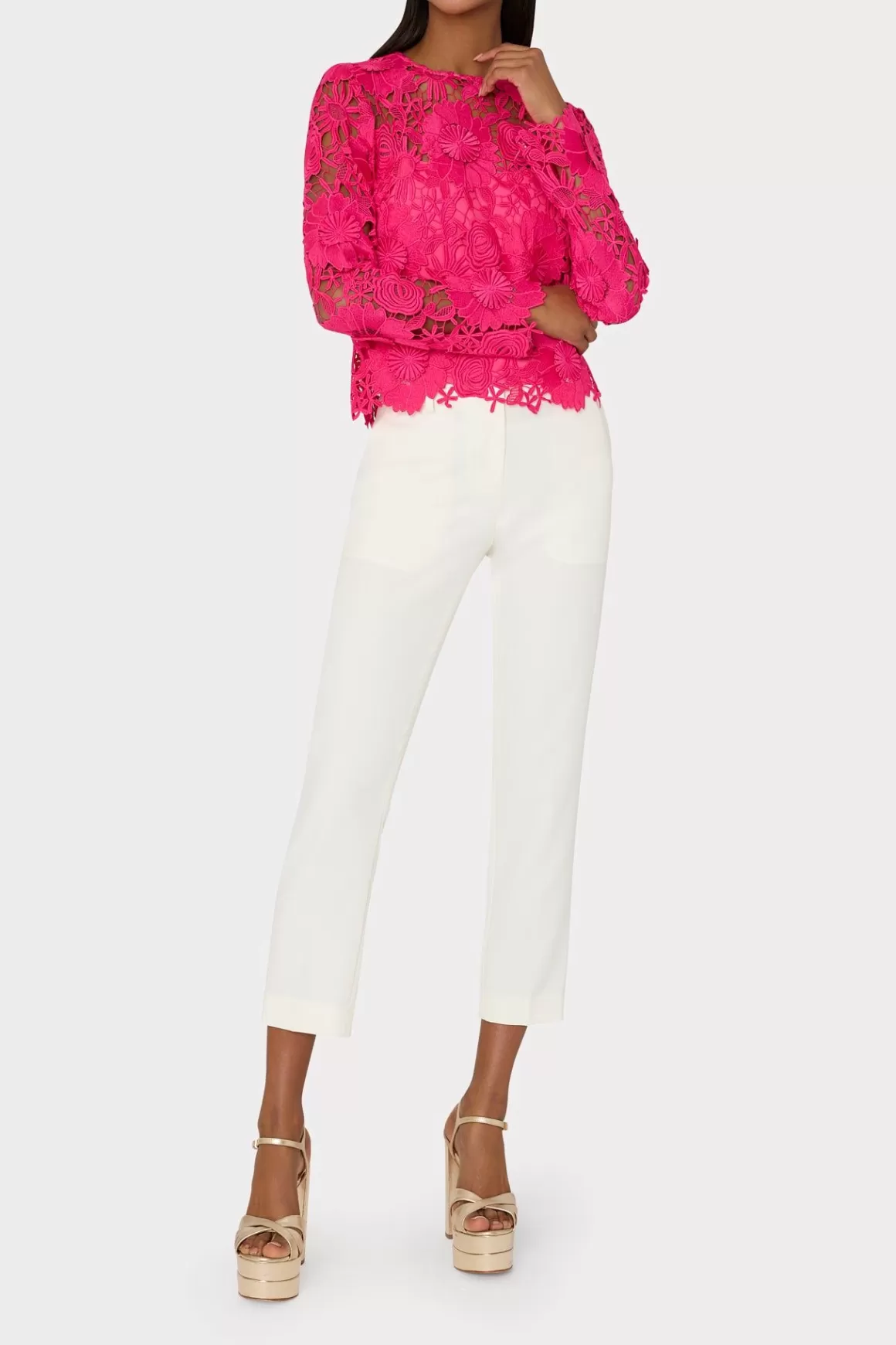 MILLY Jumpsuits & Rompers-Nori 3D Lace Shirt Milly Pink