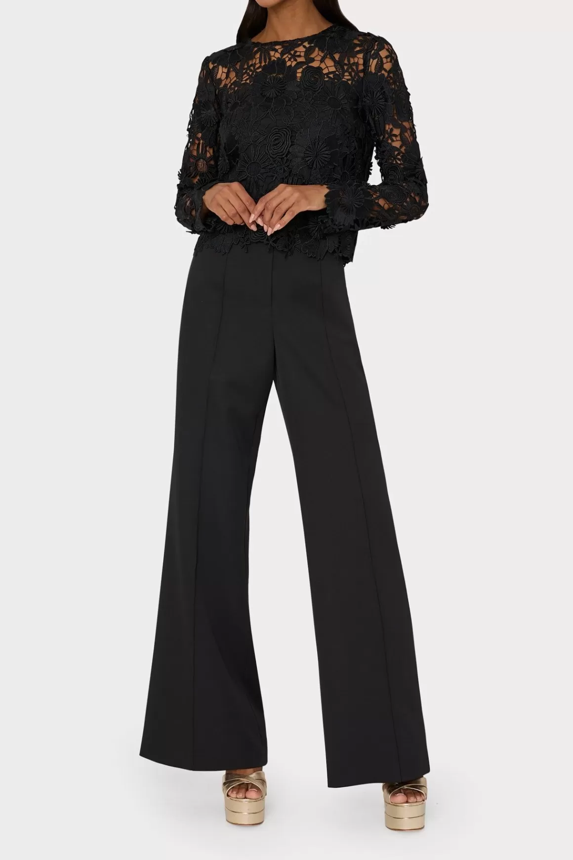 MILLY Jumpsuits & Rompers-Nori 3D Lace Shirt Black