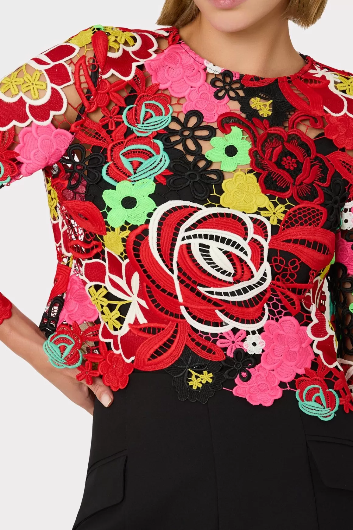 MILLY Tops-Nori Multi Color Lace Top Red Multi