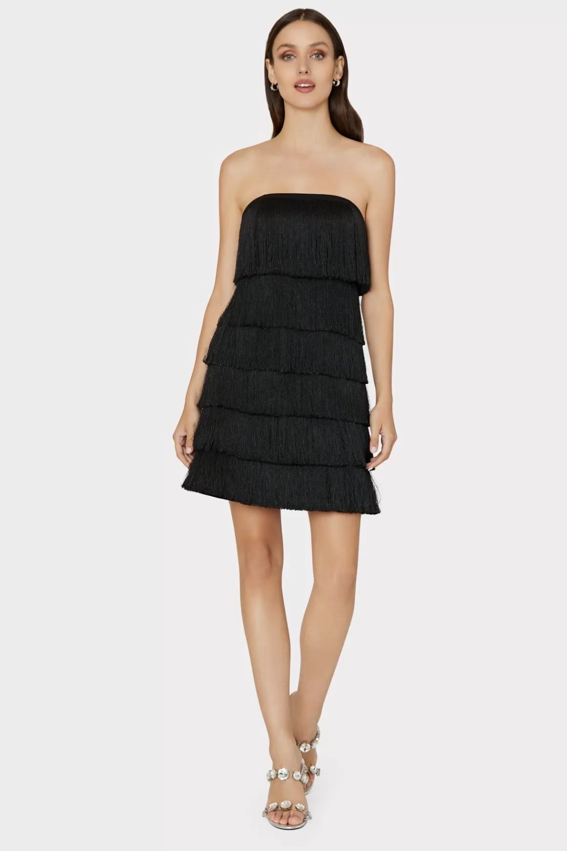 MILLY Little Black Dresses-Nuoir Metallic Fringe Dress Black Metallic