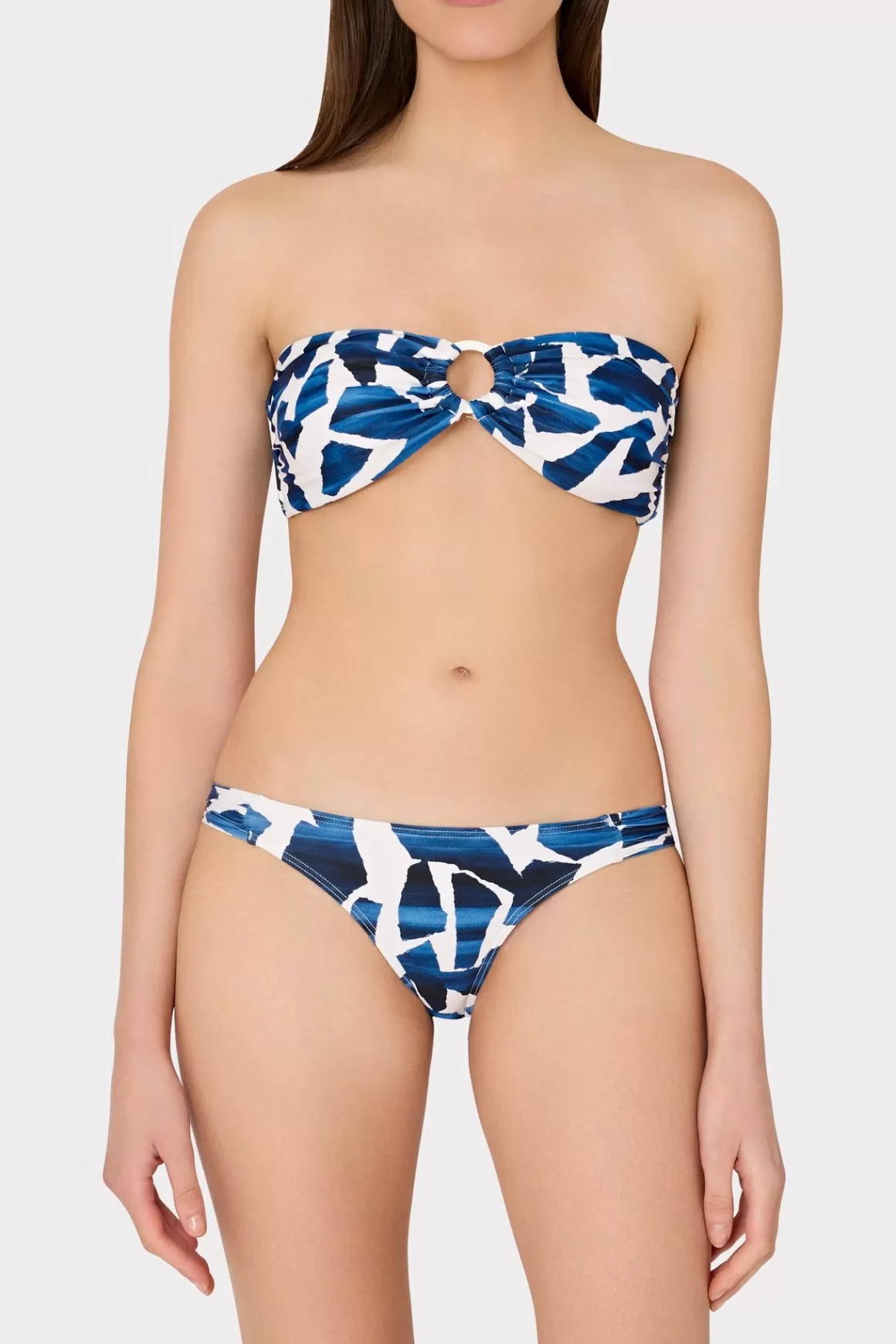 MILLY Bikinis-Ocean Puzzle Bandeau Top Navy Multi