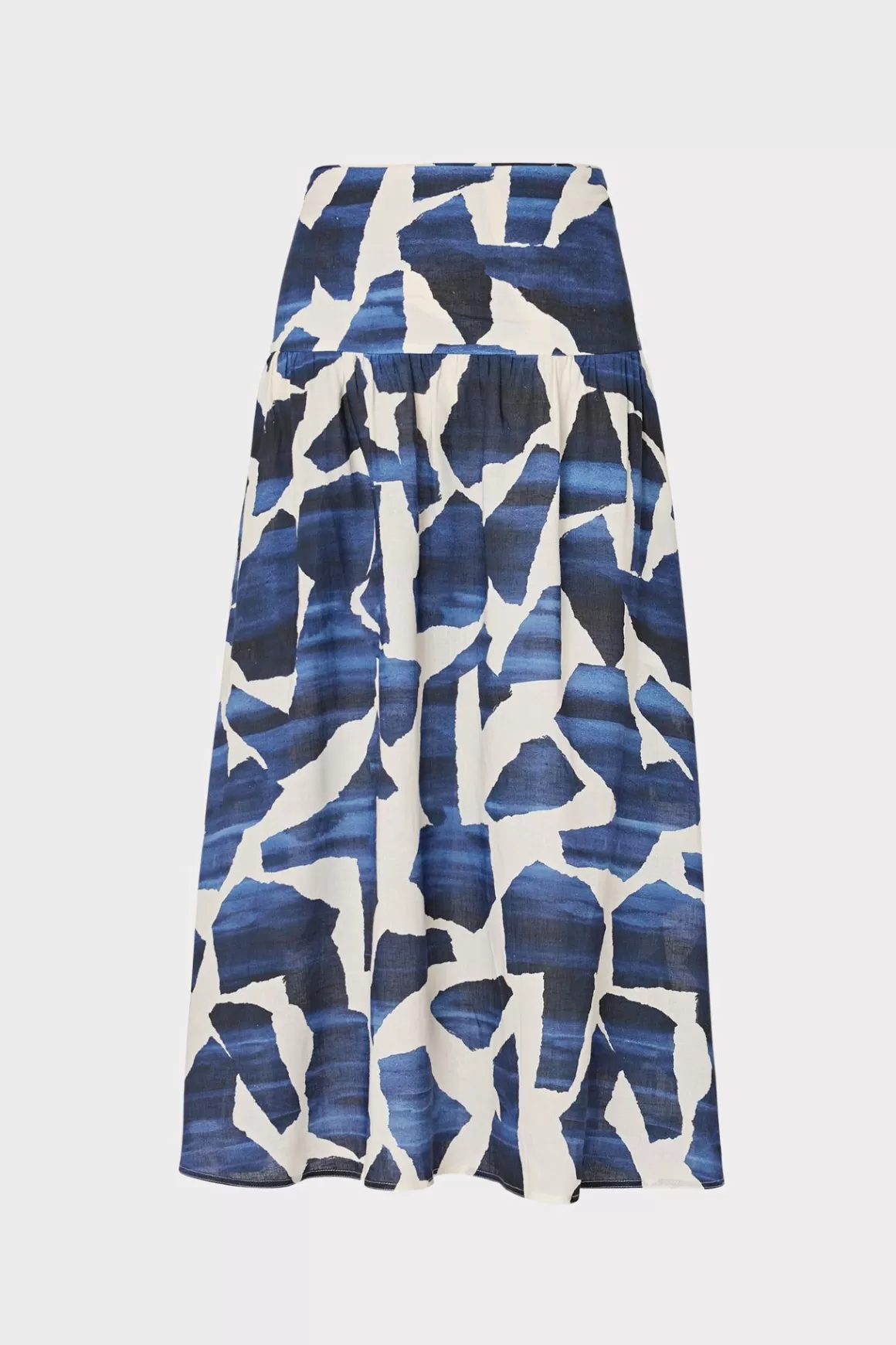 MILLY Cover-Ups-Ocean Puzzle Viscose Linen Skirt Navy Multi