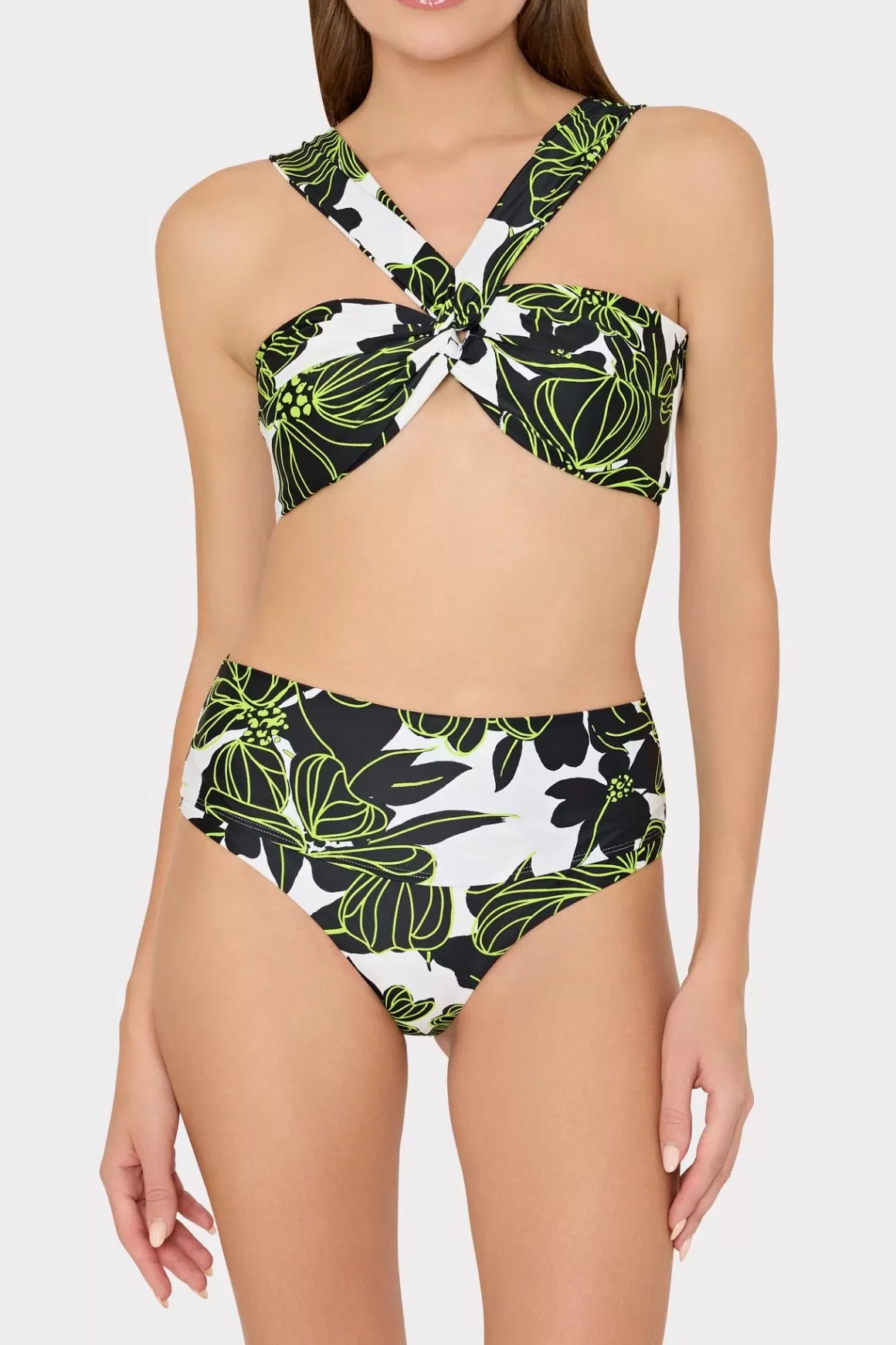 MILLY Jumpsuits & Rompers-Olivia Sea Of Petals Draped Bandeau Top Chartreuse/Black