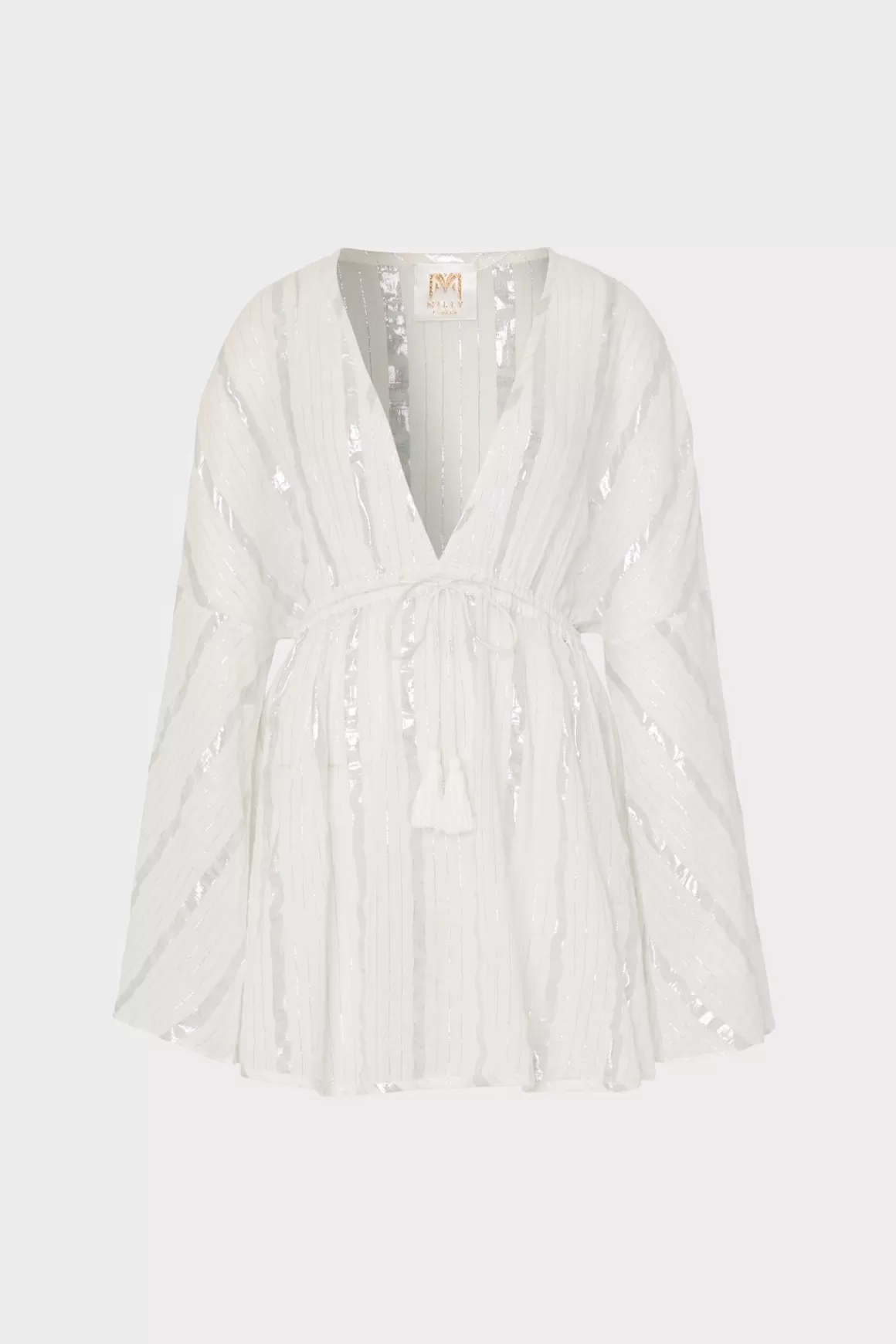 MILLY Cover-Ups-Olympia Lurex Stripe Coverup Dress White