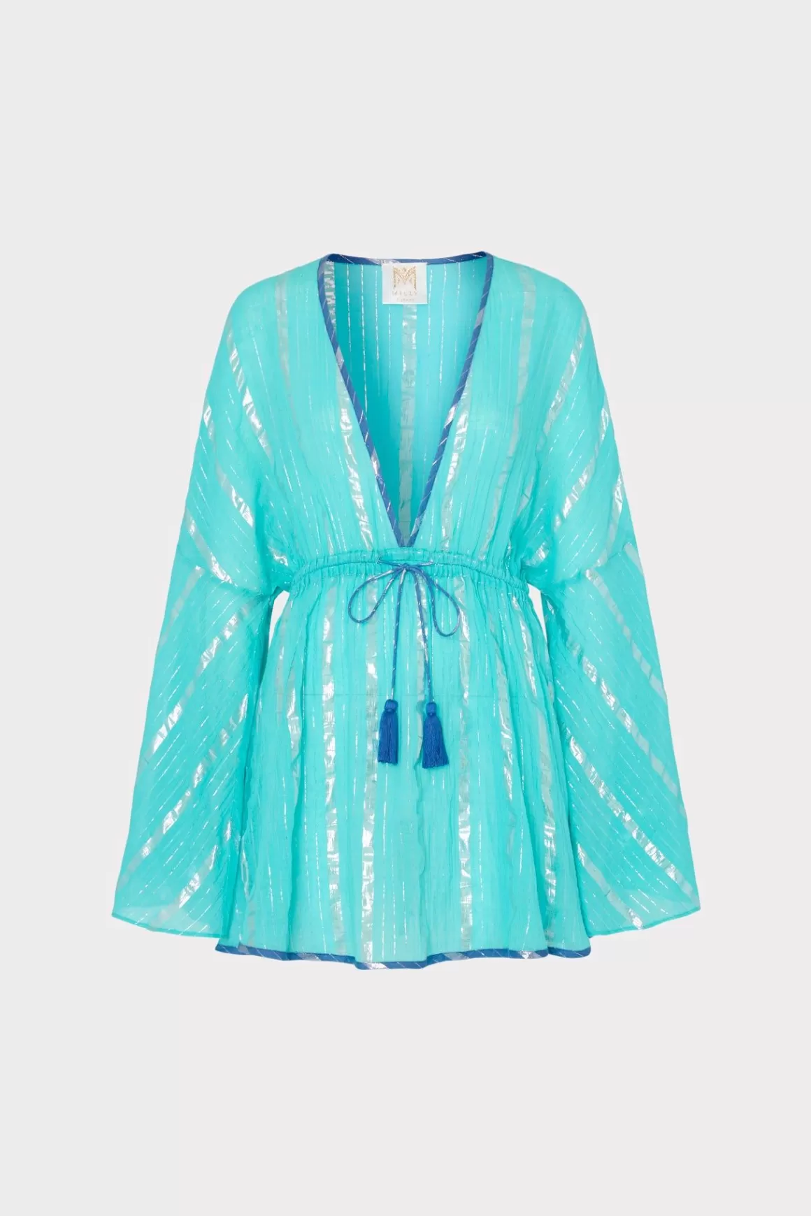 MILLY Cover-Ups-Olympia Lurex Stripe Coverup Dress Turquoise/Blue