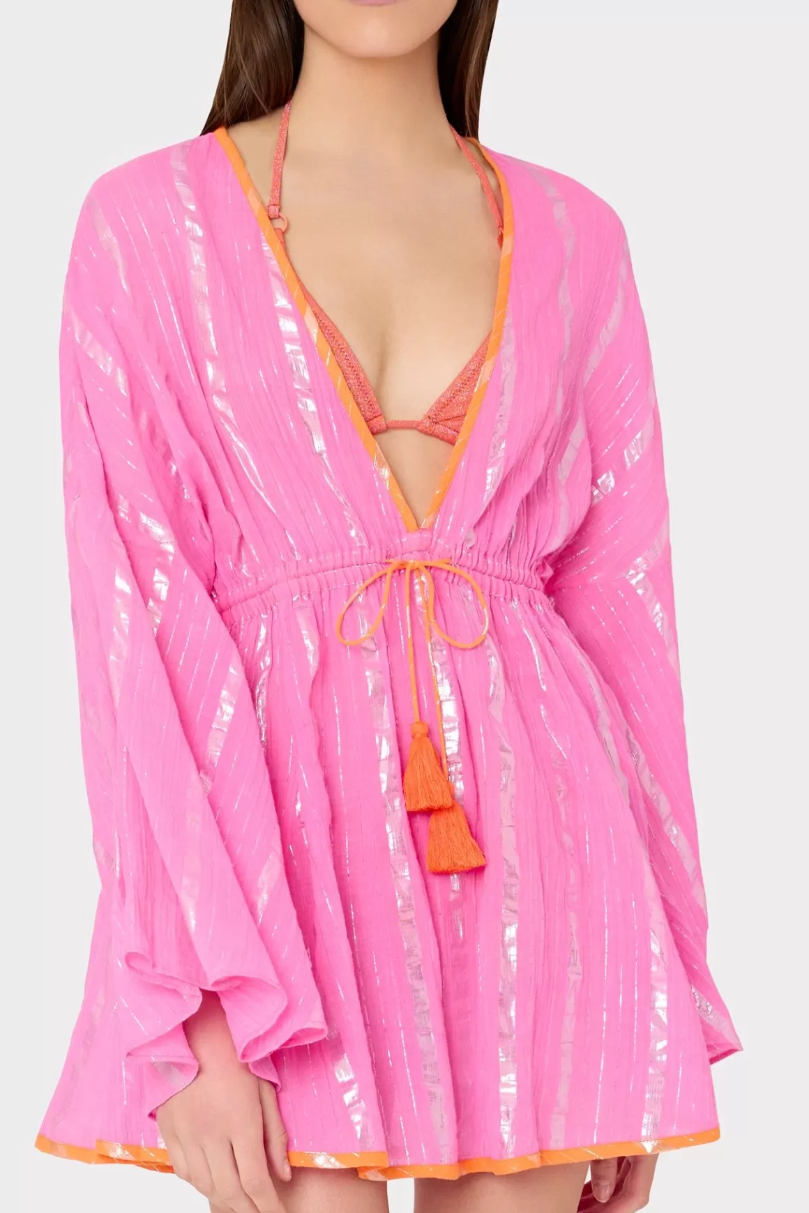 MILLY Jumpsuits & Rompers-Olympia Lurex Stripe Coverup Dress Pink/Coral