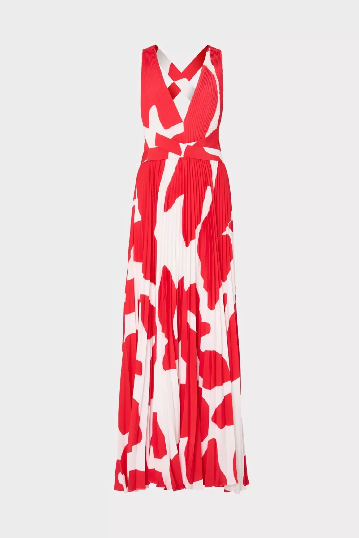 MILLY Maxi Dresses-Oria Grand Foliage Pleated Dress Red/White