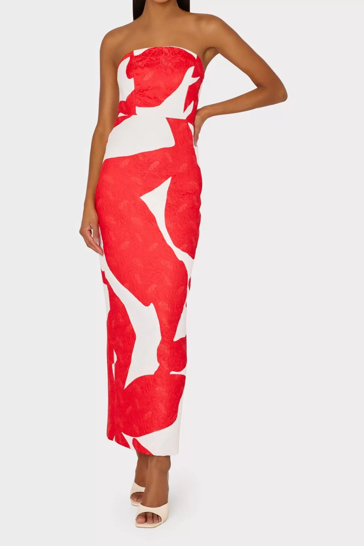 MILLY Cocktail Dresses-Orion Grand Foliage Dress Red/White